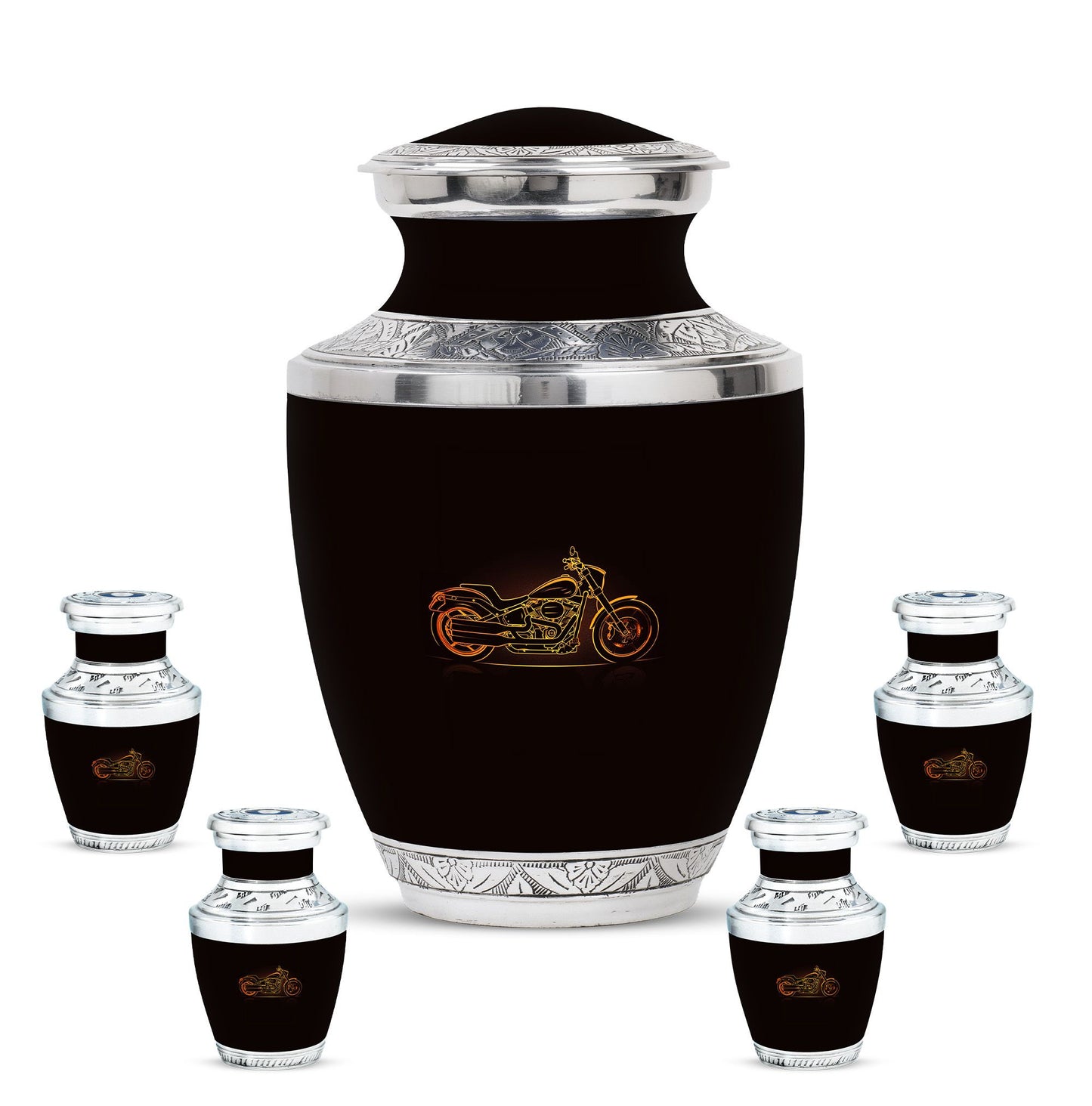 Motorcycle Theme Large Urn With 4 Keepsake Urn