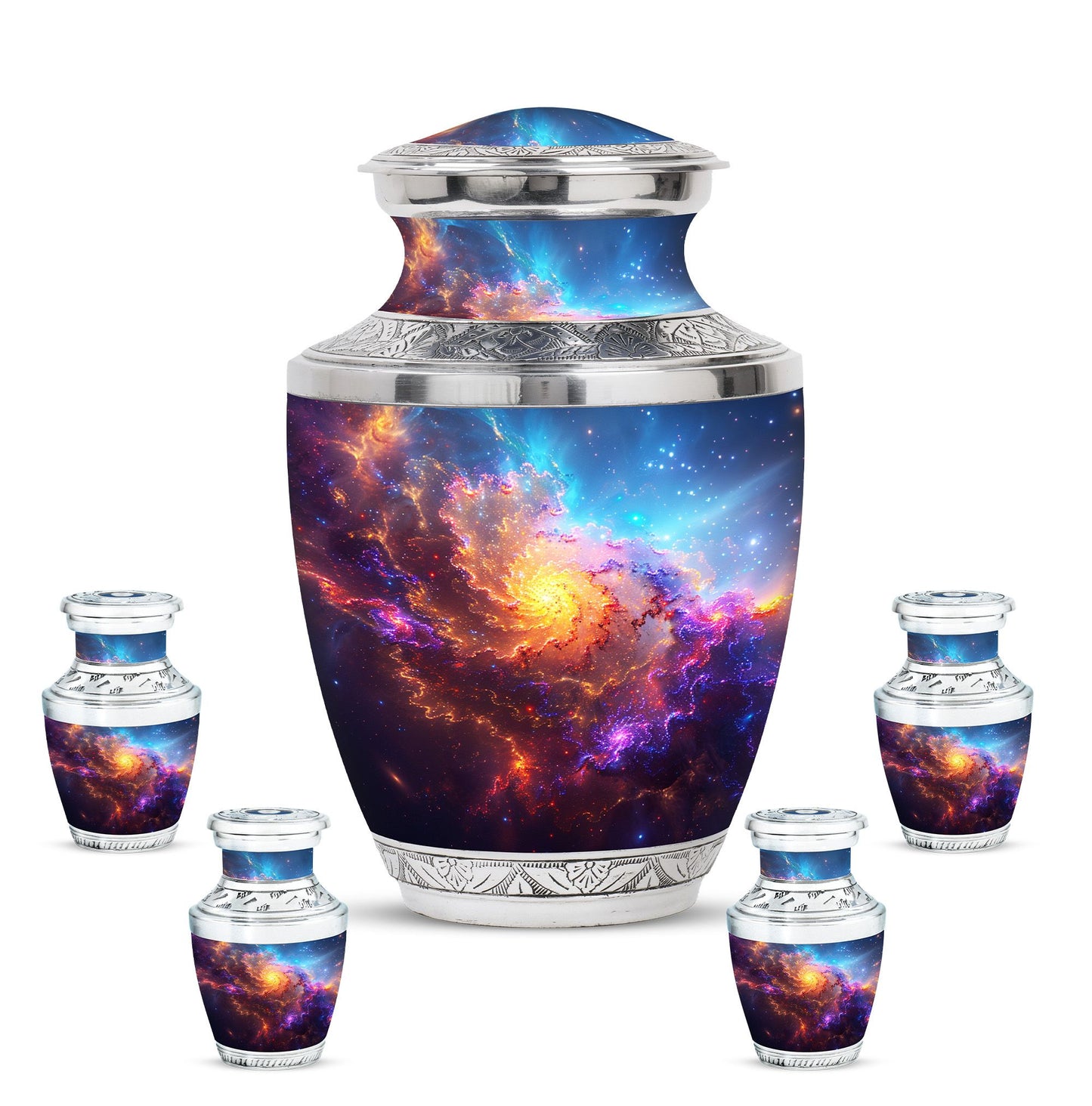Nebula Galaxy Theme Large Urn With 4 Keepsake Urn