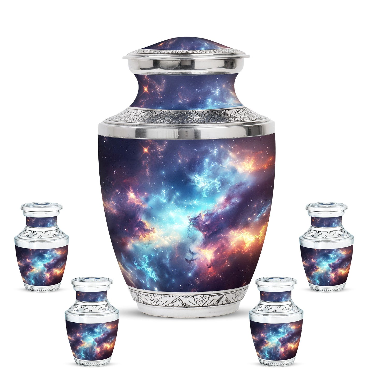 Nebula Galaxy Theme Large Urn With 4 Keepsake Urn