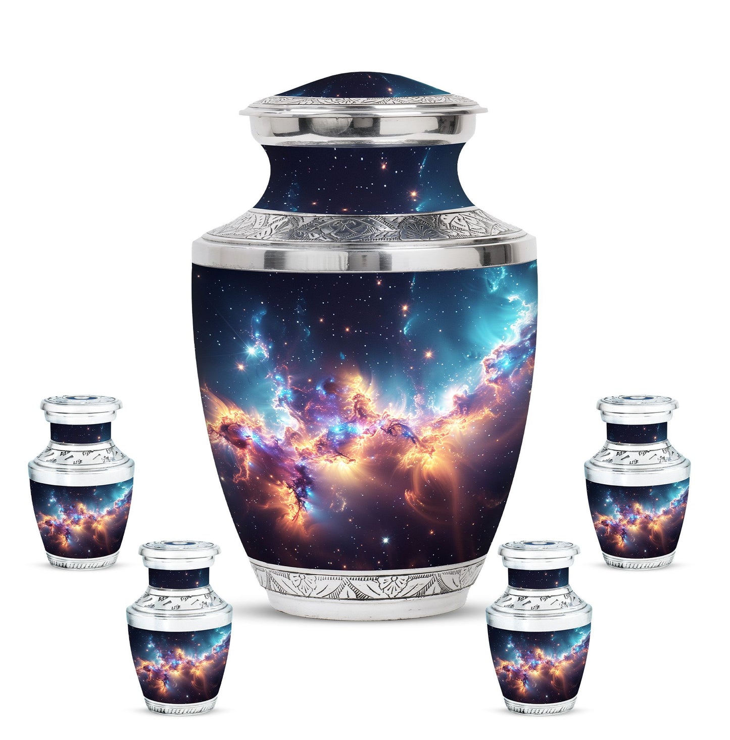 Nebula Galaxy Theme Large Urn With 4 Keepsake Urn