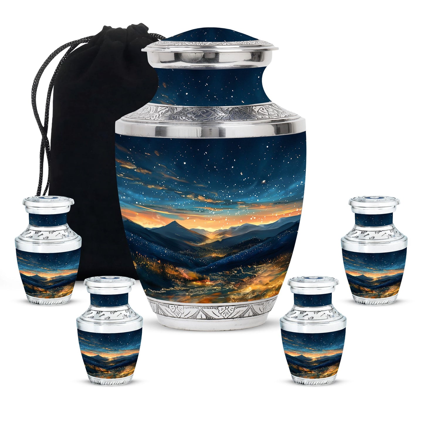 Starry Night Theme Large Urn With 4 Keepsake Urn