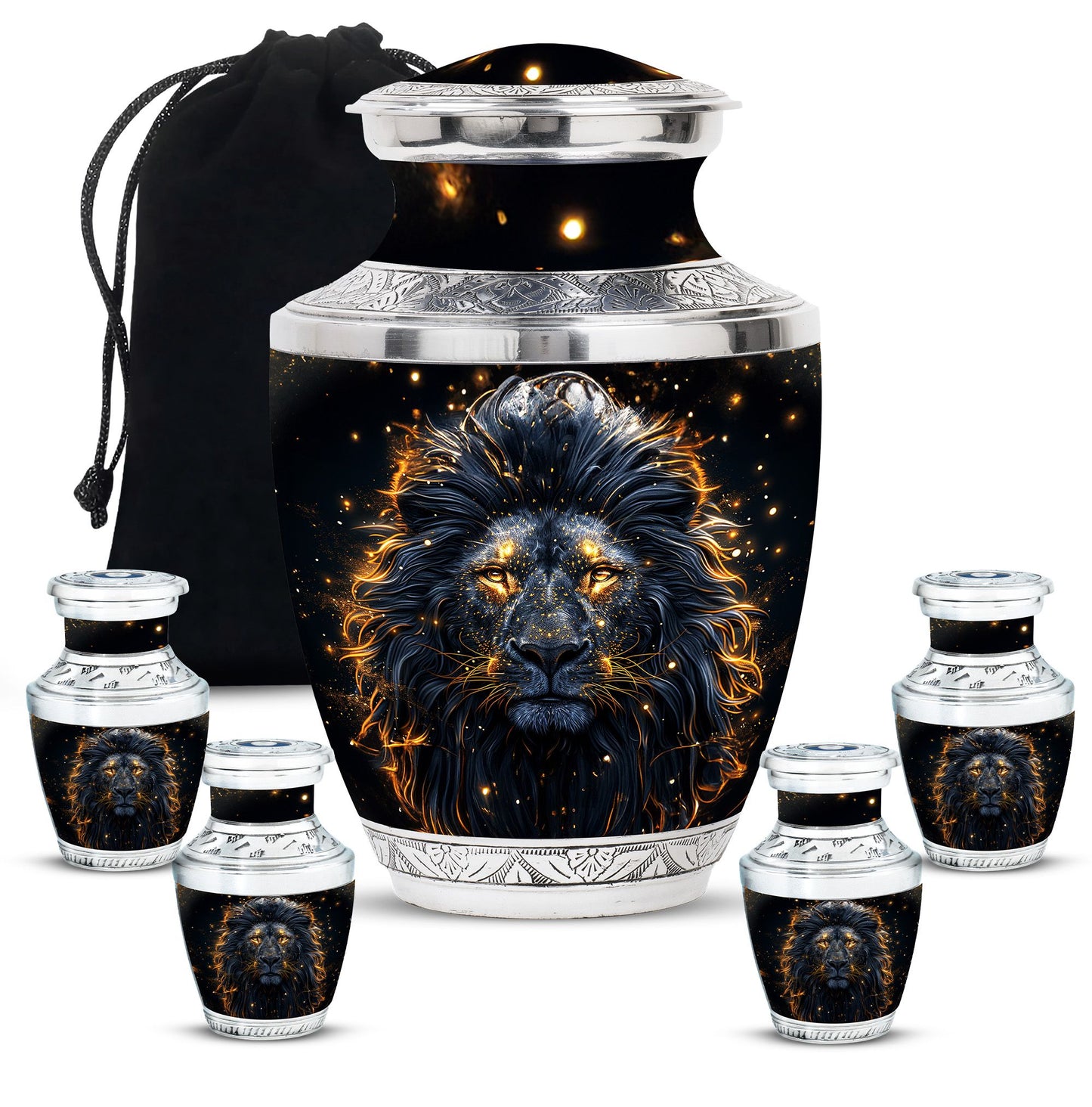 Lion Theme Large Urn With 4 Keepsake Urn