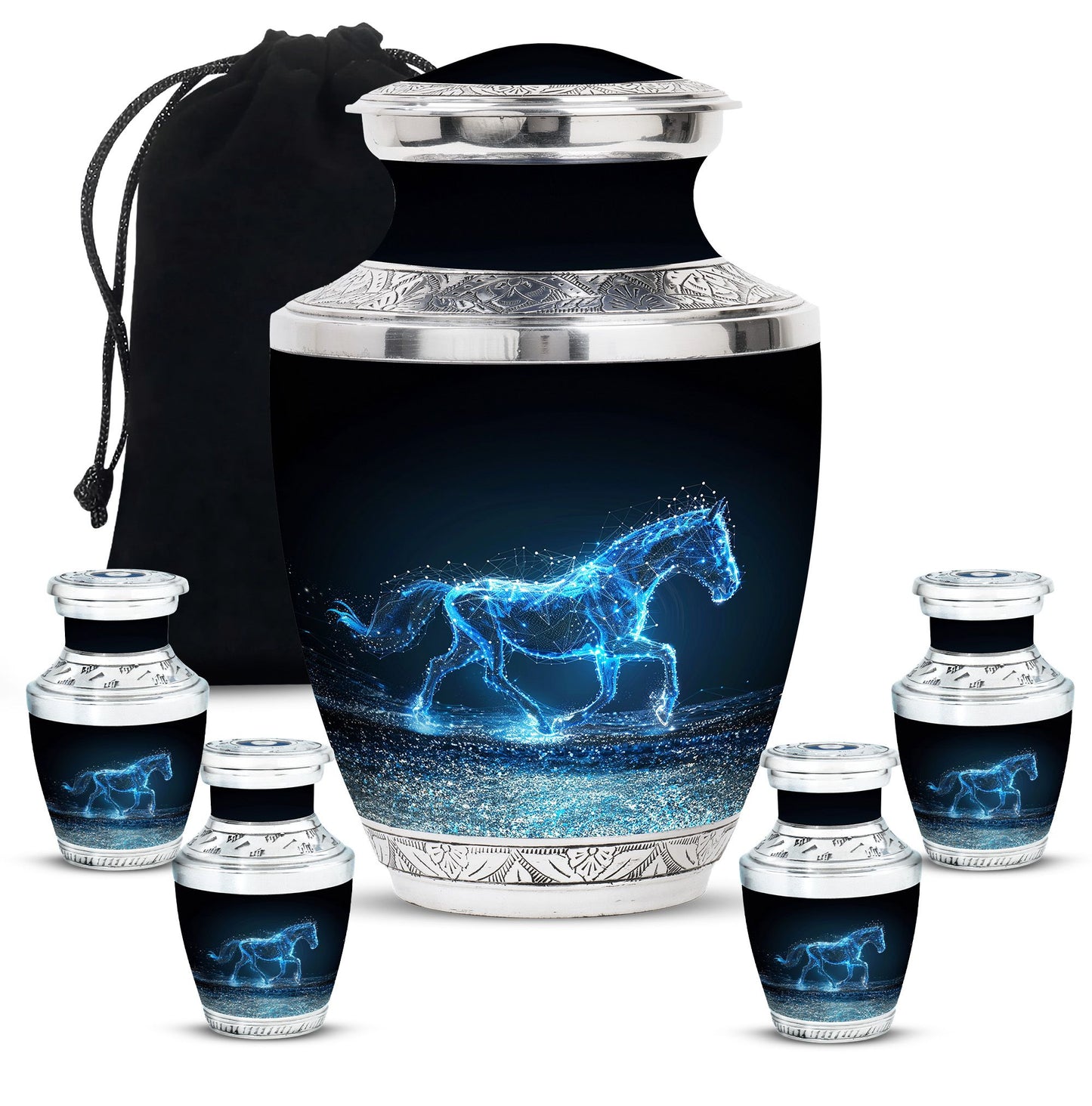 Runing Horse Theme Large Urn With 4 Keepsake Urn