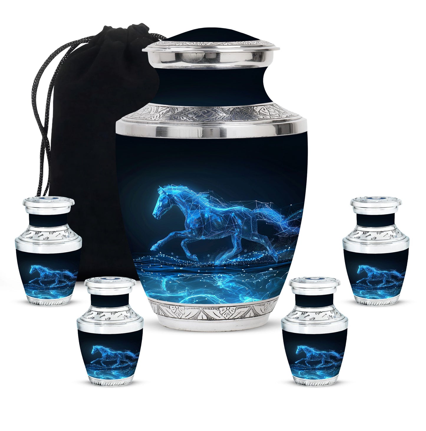 Runing Horse Theme Large Urn With 4 Keepsake Urn