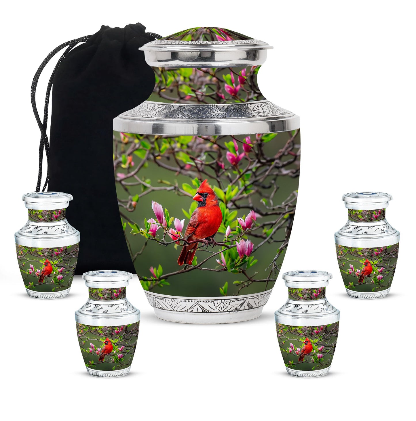 Cardinal Theme Large Urn With 4 Keepsake Urn