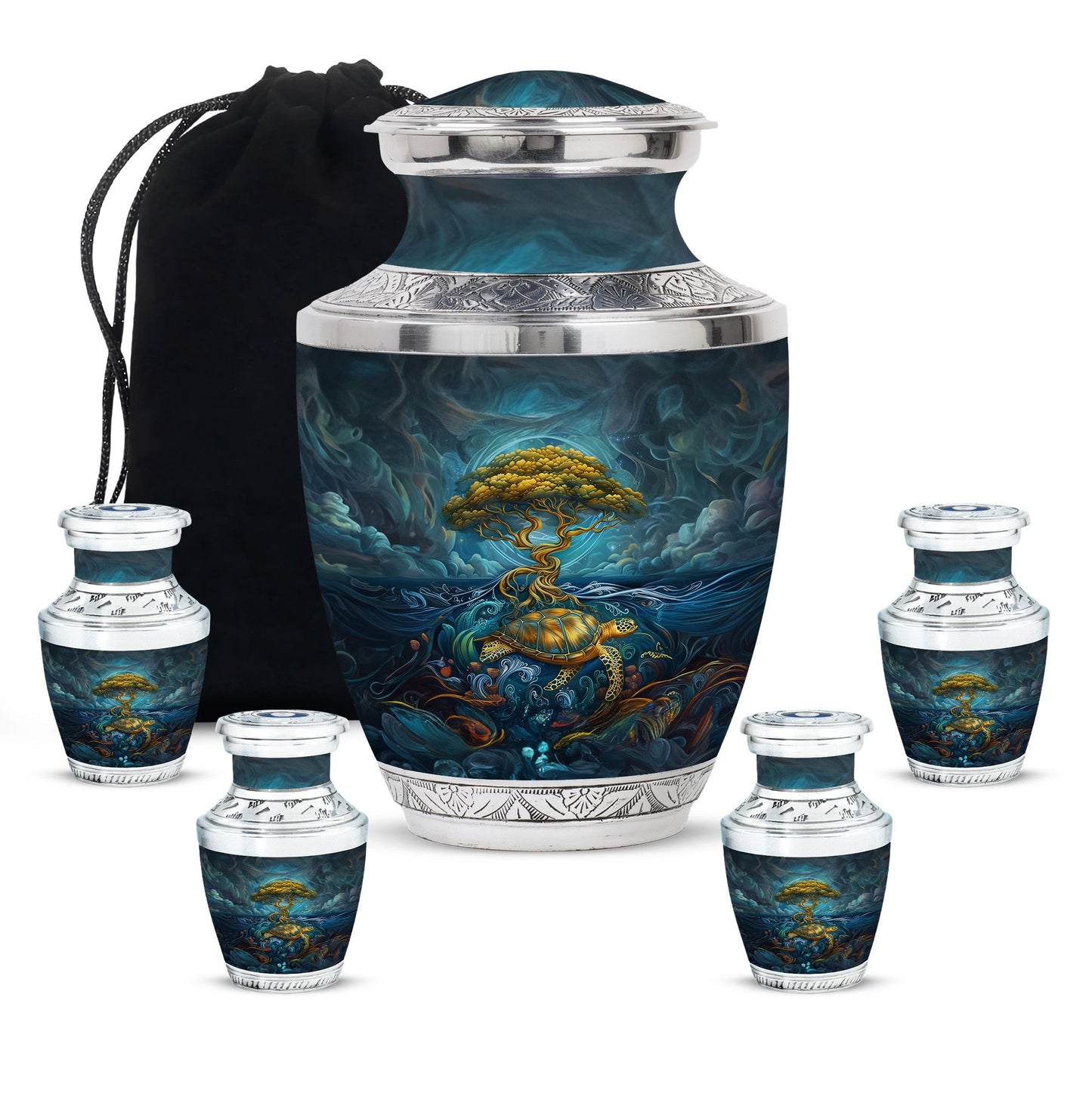 Turtle Theme Large Urn With 4 Keepsake Urn
