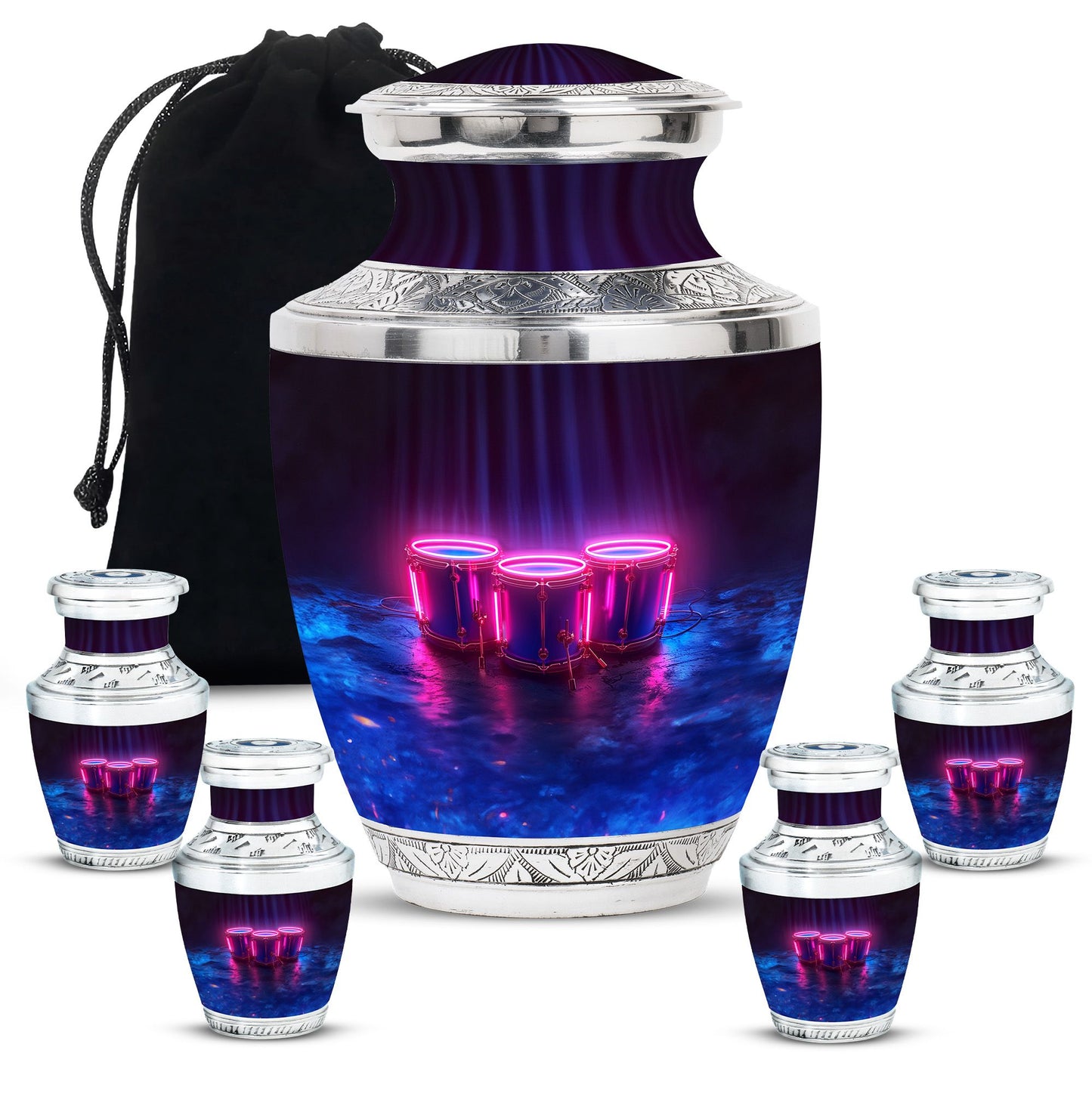 Drums And Music Theme Large Urn With 4 Keepsake Urn