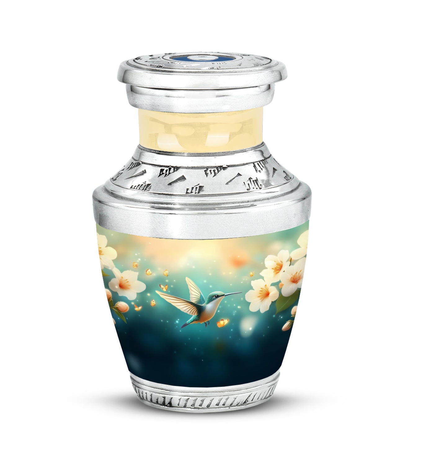 Personalized Teal Steadfast Hummingbird Cremation Urns for Human Ashes - 10-inch, 200 cu in - Yatskia