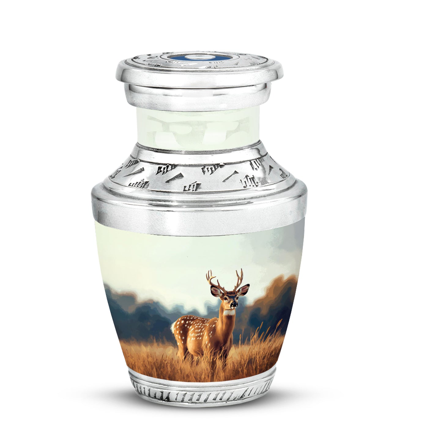 Personalized Silver Heavenly Deer Cremation Urns for Human Ashes - 10-inch, 200 cu in - Yatskia