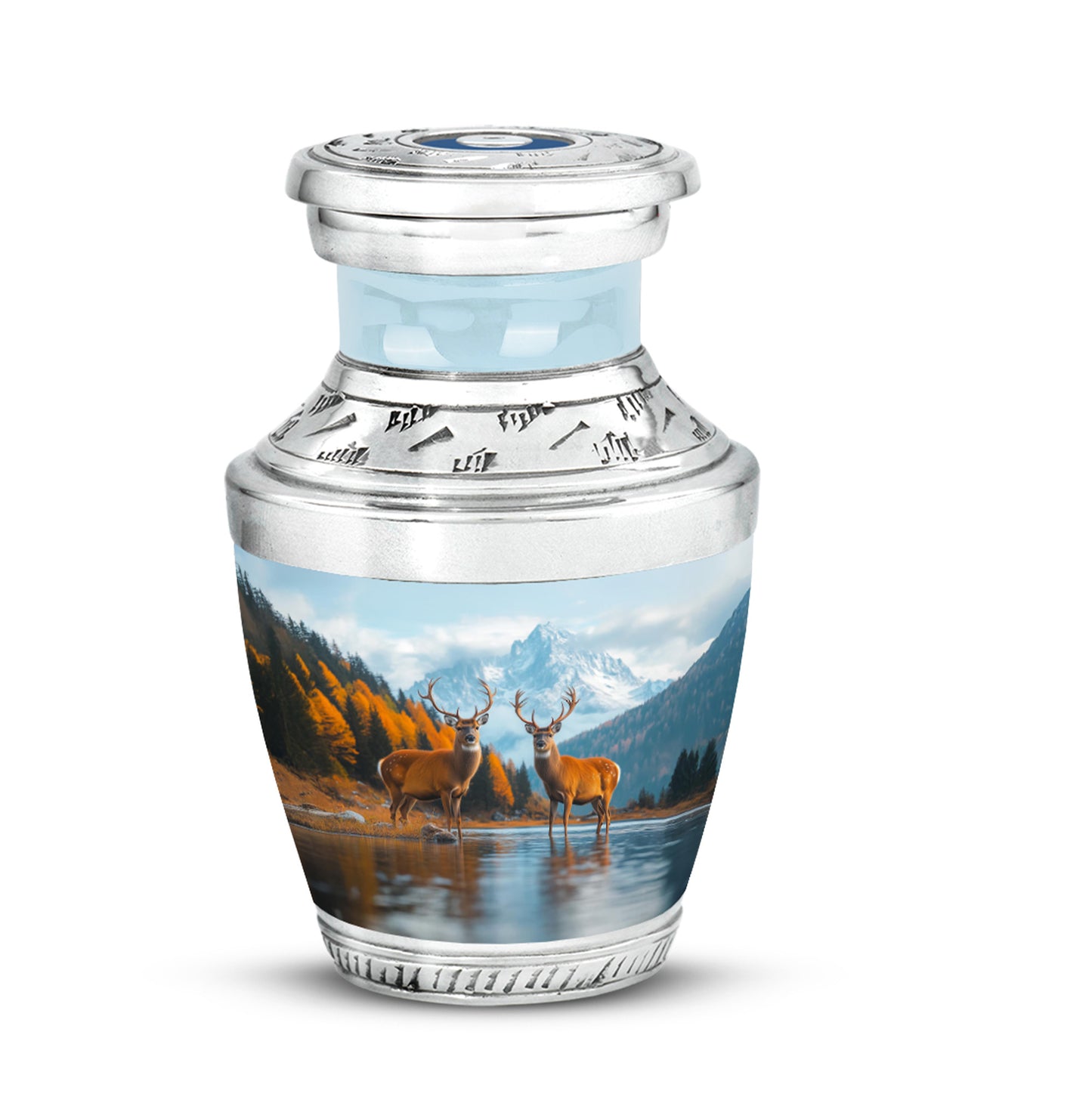 Personalized Magnificent Deer Cremation Urns - Blue 10-inch, 200 cu in - Yatskia