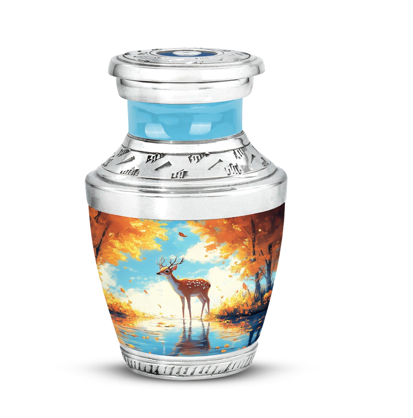 Everlasting Teal Deer Devotion Urn for Human Ashes - 10-inch, 200 cu in - Yatskia