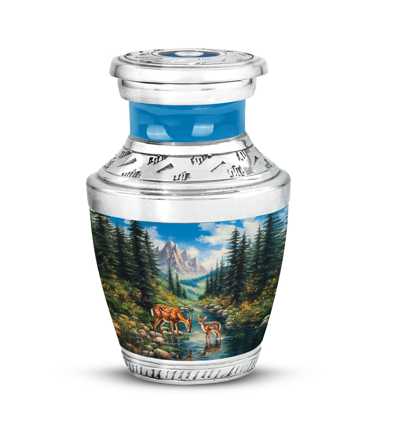 Personalized Blue Steadfast Deer Cremation Urns for Human Ashes - 10-inch, 200 cu in - Yatskia
