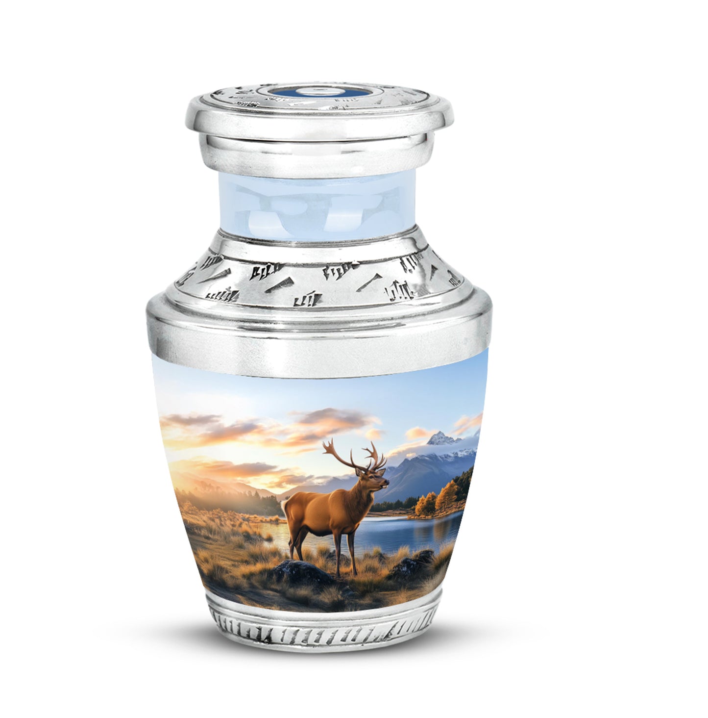 Personalized Blue Steadfast Deer Cremation Urns for Human Ashes - 10-inch, 200 cu in - Yatskia