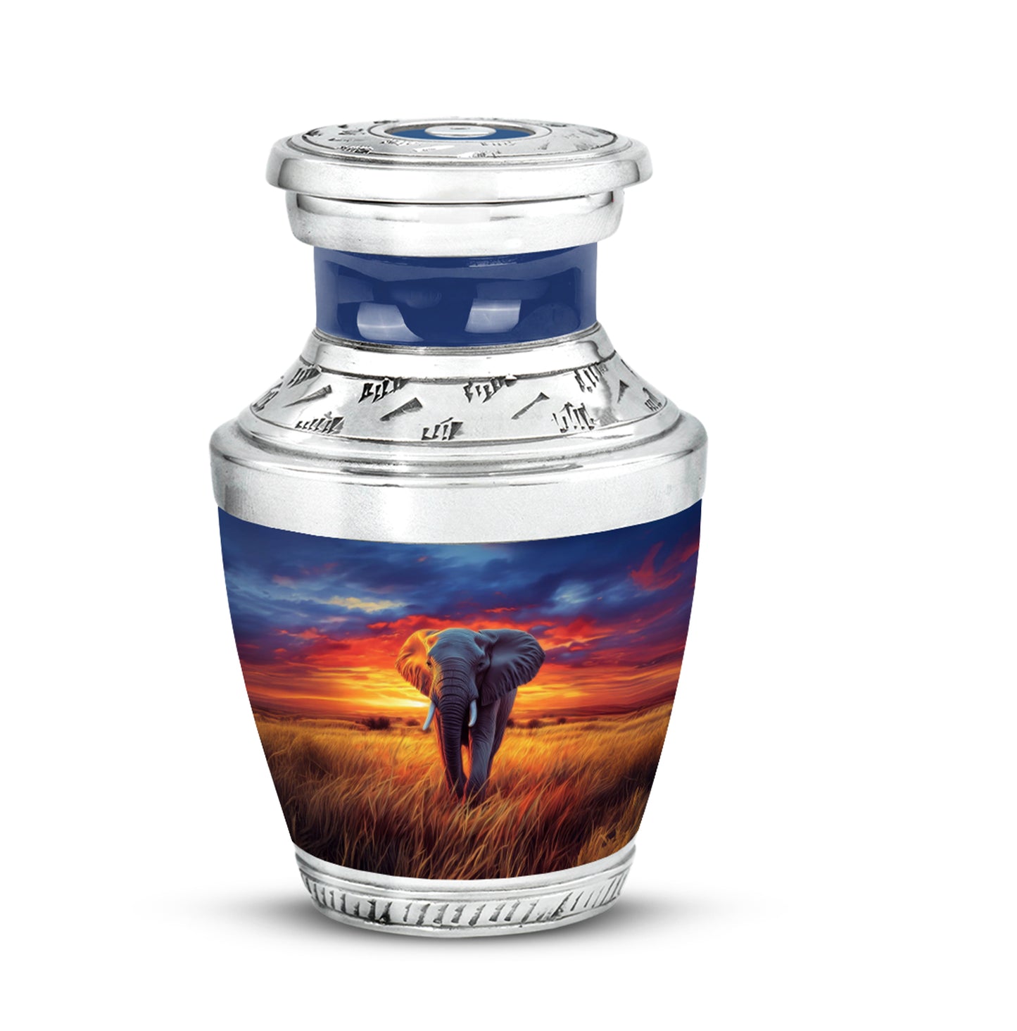 Personalized Blue Steadfast Elephant Cremation Urns for Human Ashes - 10-inch, 200 cu in - Yatskia