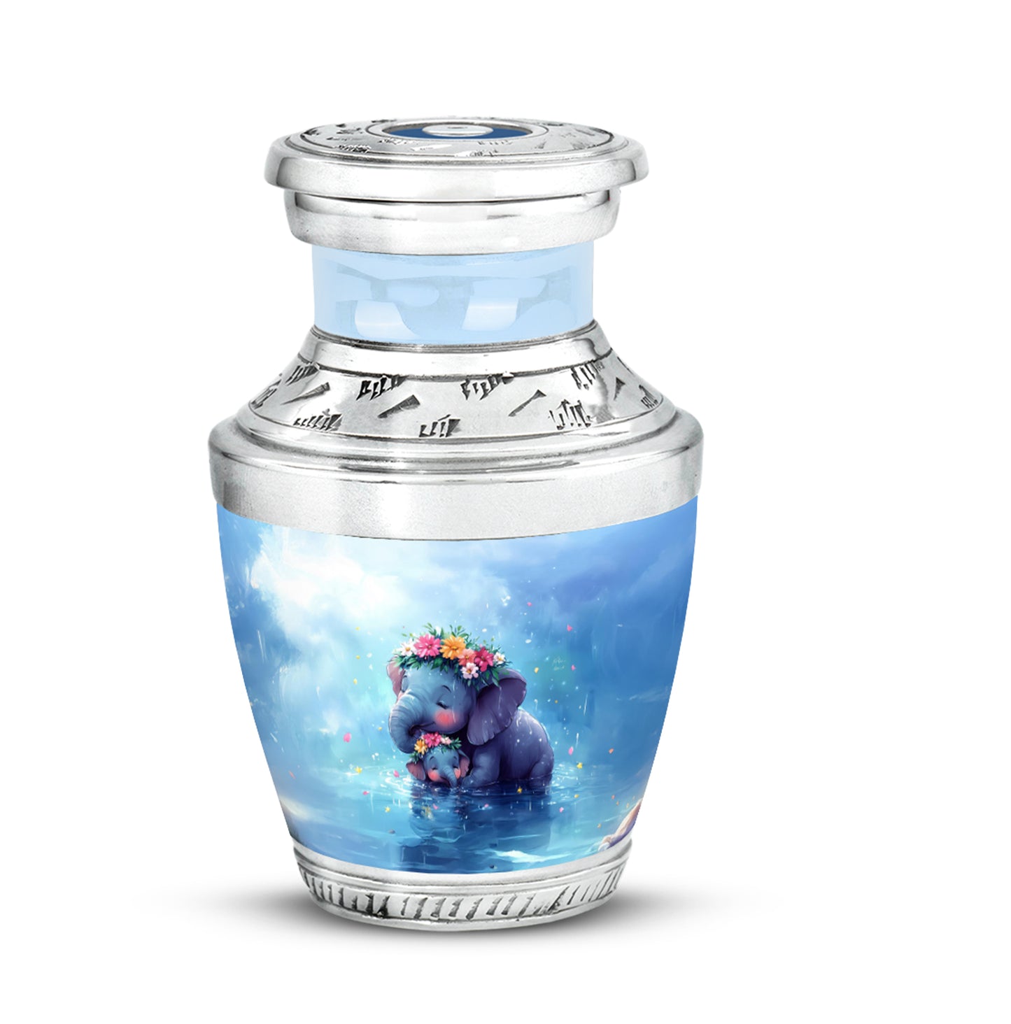 Blue Beloved Elephant Cremation Urns for Human Ashes - 10-inch, 200 cu in - Yatskia