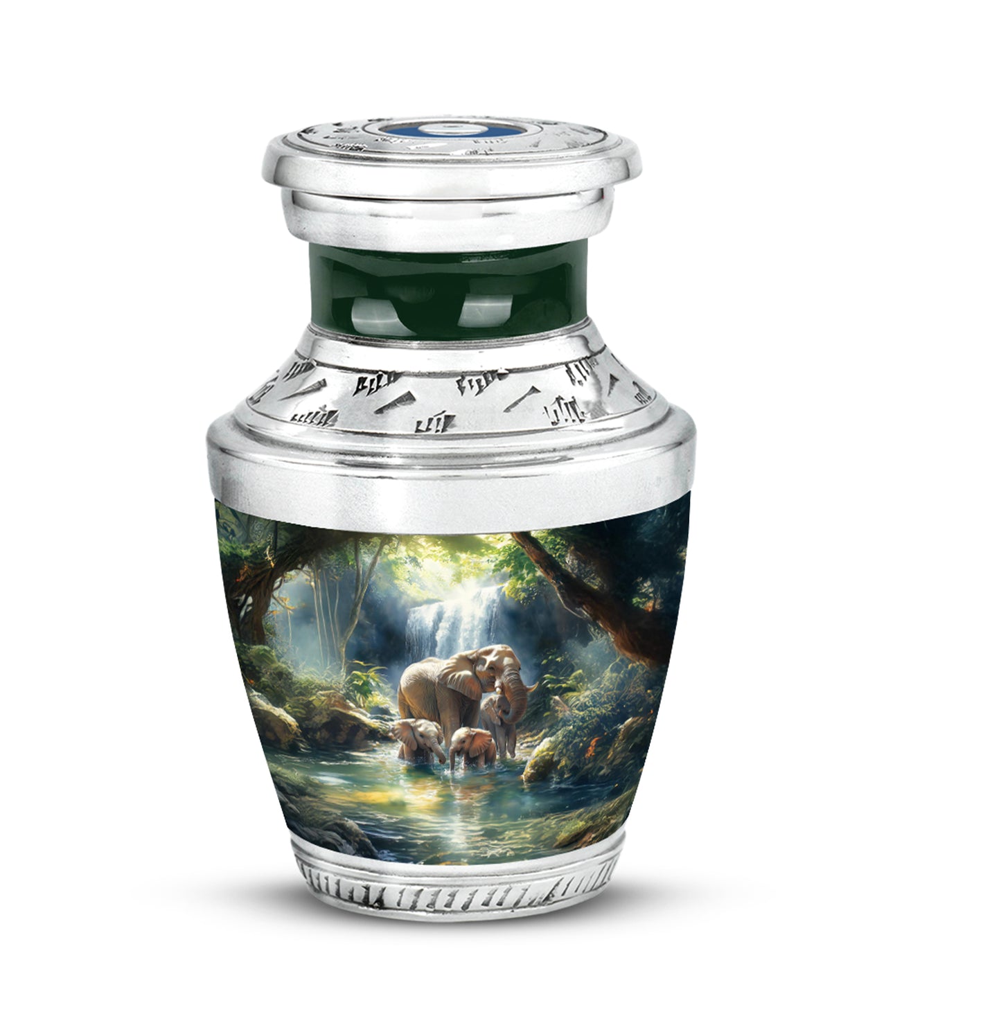 Blue Resounding Elephant Memorial Urn for Ashes - 10-inch, 200 cu in - Yatskia