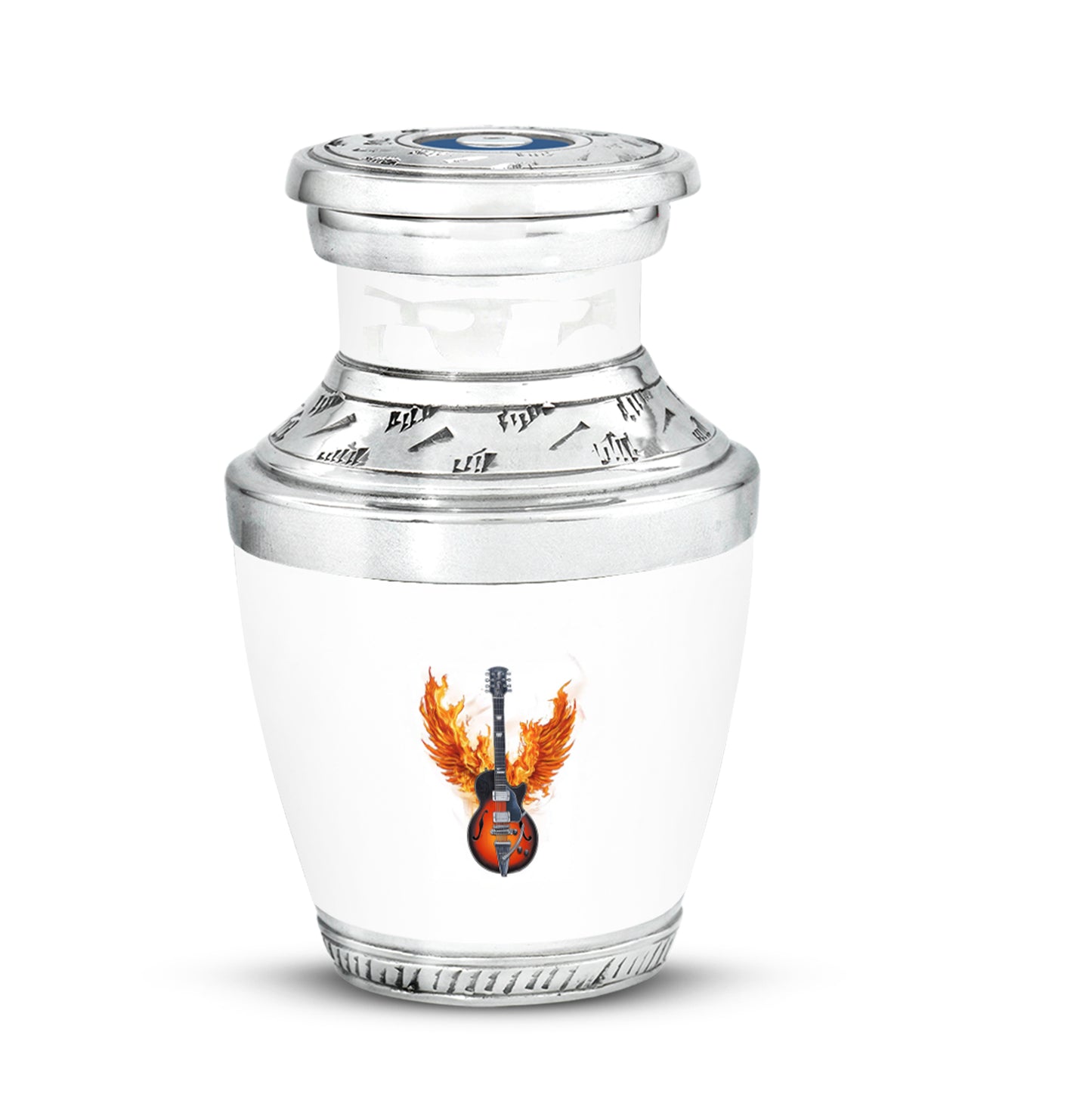 Silver Guitar Cremation Urns - Enduring Dedication 10-inch, 200 cu in - Yatskia