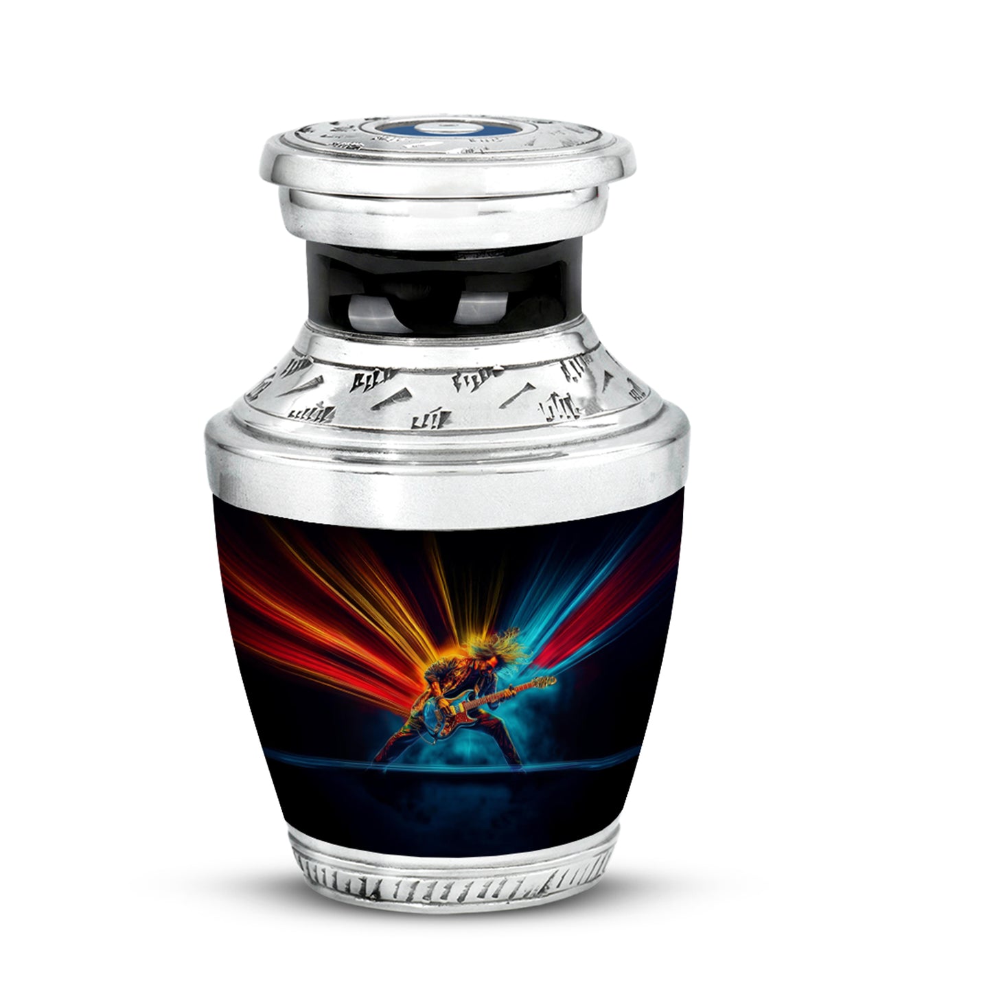 Inspiring Black Guitar Commemoration Urn for Human Ashes - 10-inch, 200 cu in - Yatskia