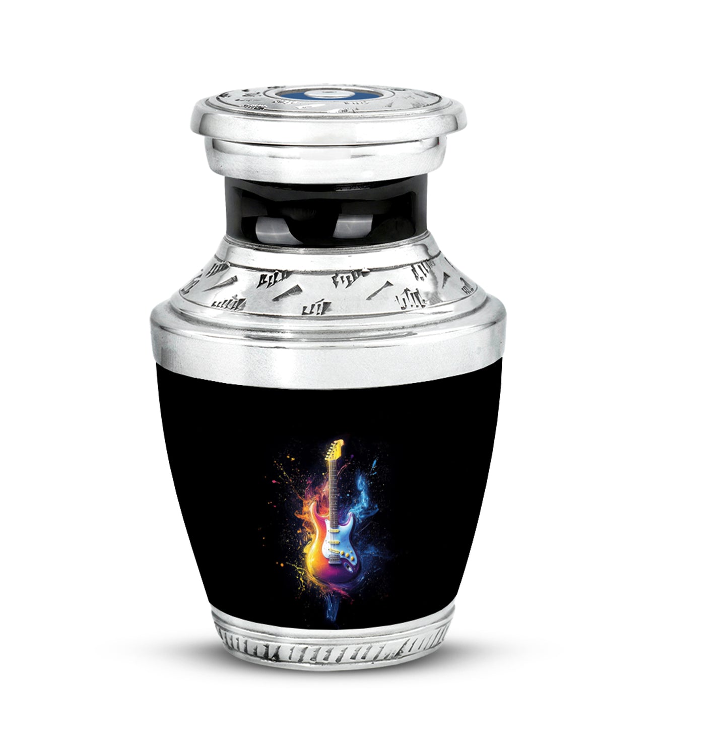 Luminous Black Guitar Reflection Urn for Human Ashes - 10-inch, 200 cu in - Yatskia