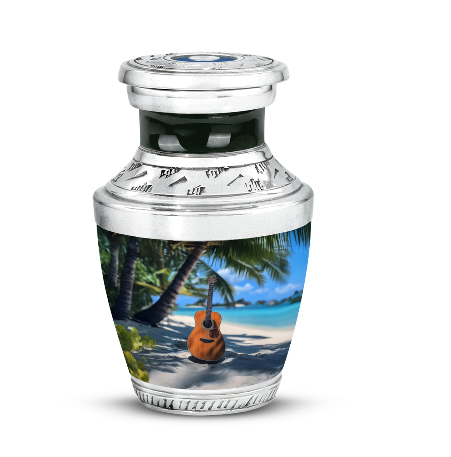Blue Breathtaking Guitar Memorial Urn for Ashes - 10-inch, 200 cu in - Yatskia