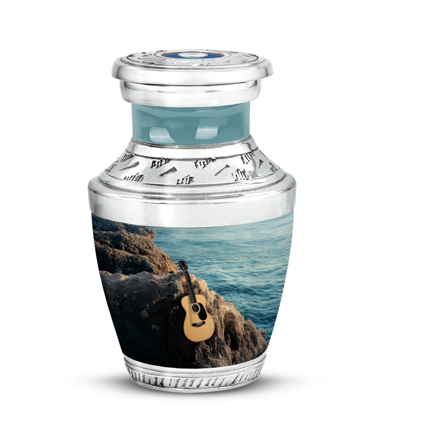 Dignified Teal Guitar Cremation Urn for Ashes - 10-inch, 200 cu in - Yatskia