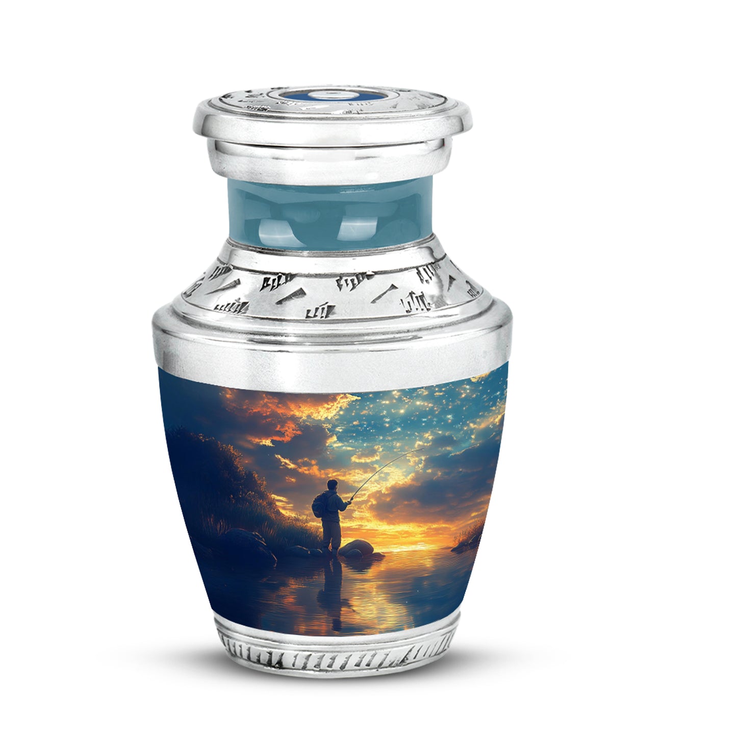 Blue Comforting Fishing Memorial Urn for Ashes - 10-inch, 200 cu in - Yatskia