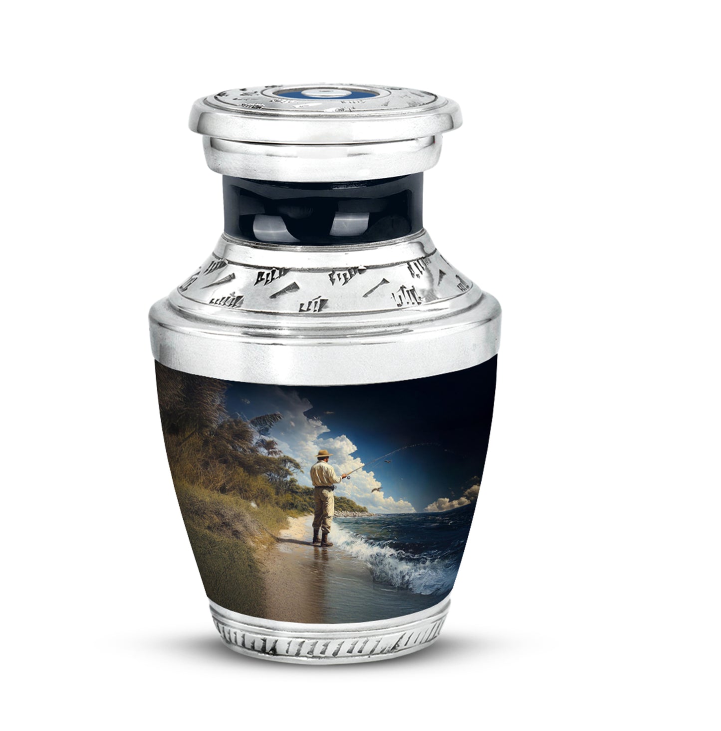 Blue Fishing Promise Cremation Urns for Human Ashes - 10-inch, 200 cu in - Yatskia