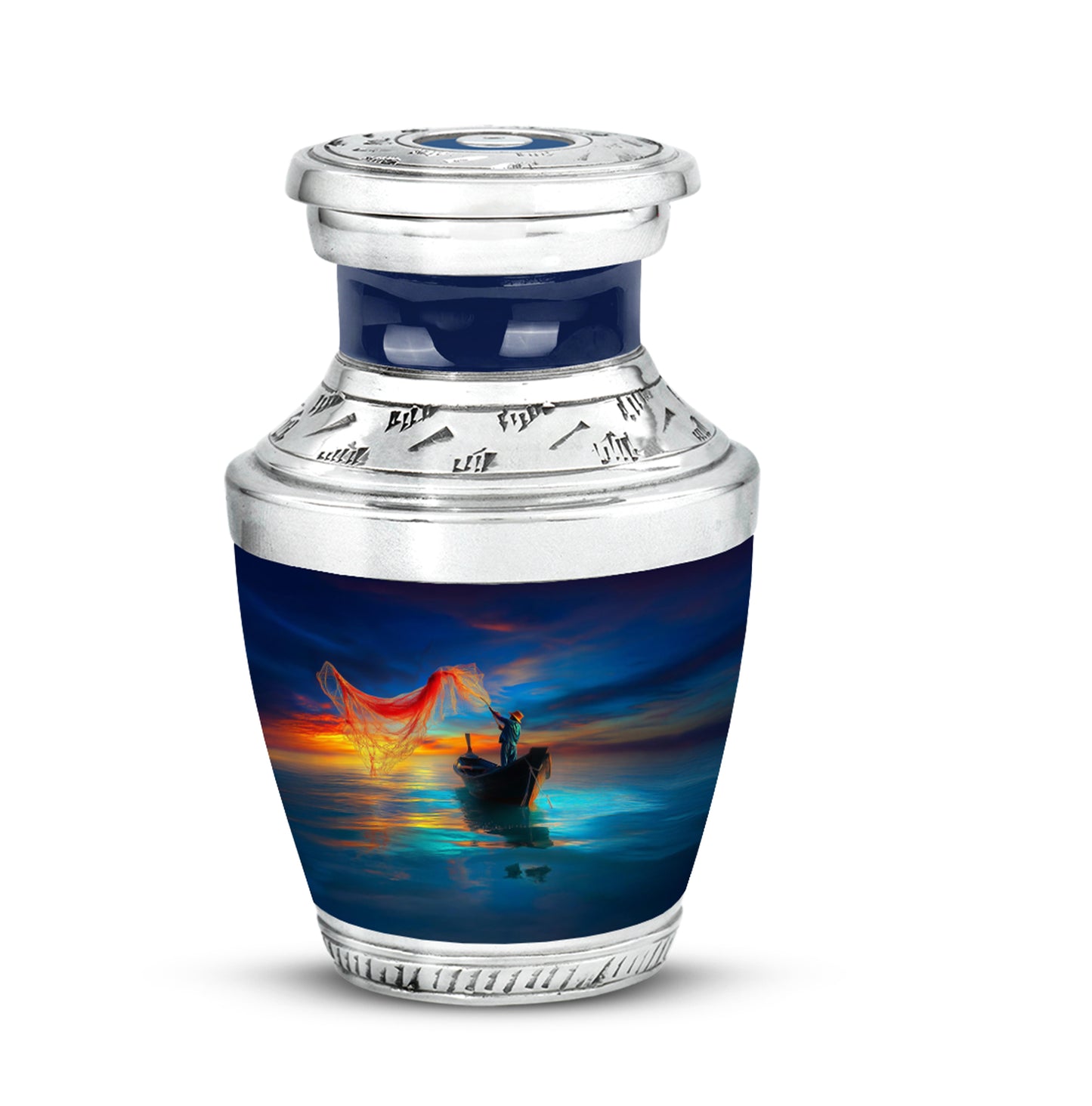 Personalized Magnificent Fishing Cremation Urns - Blue 10-inch, 200 cu in - Yatskia