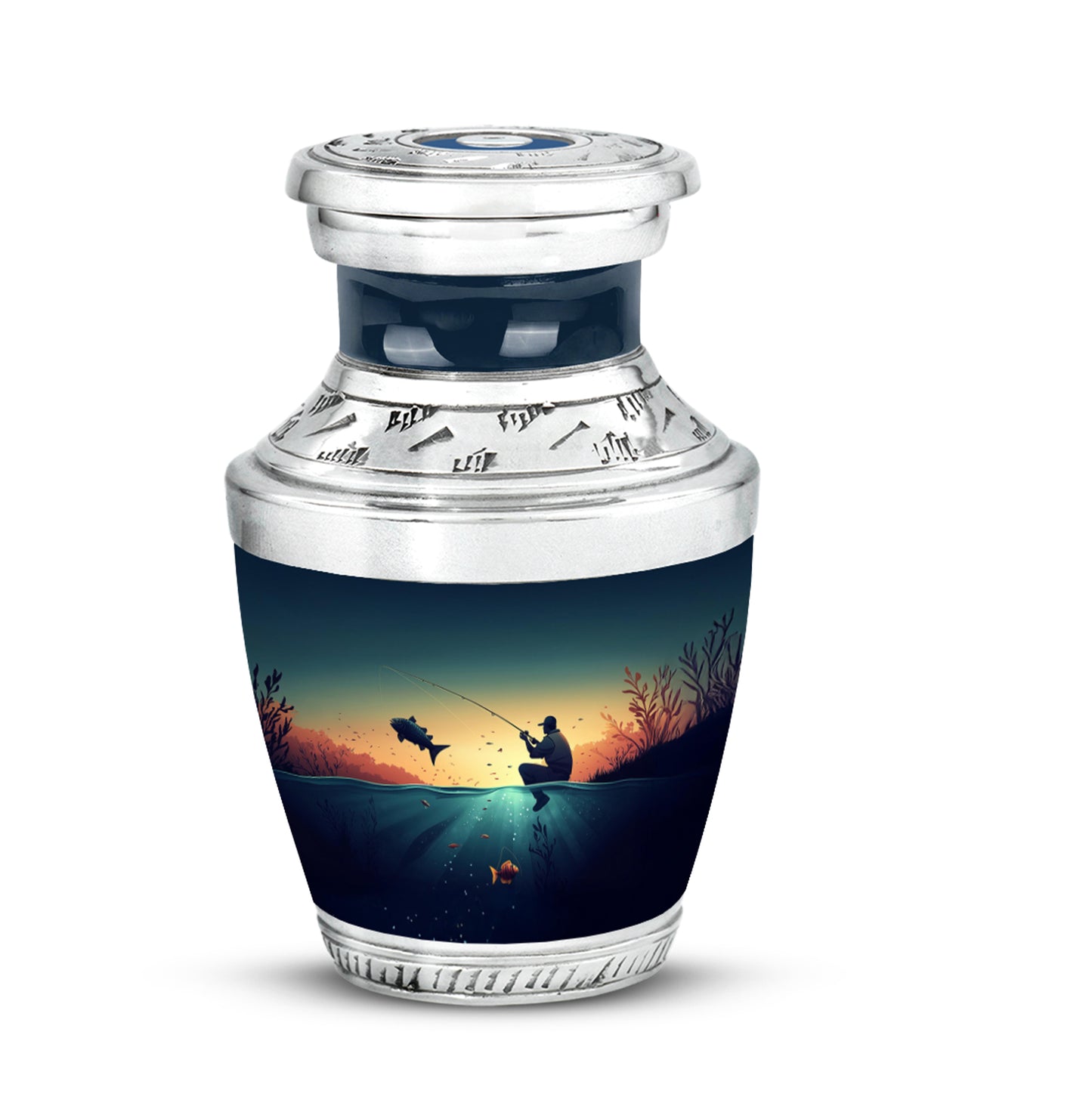 Personalized Teal Heavenly Fishing Cremation Urns for Human Ashes - 10-inch, 200 cu in - Yatskia