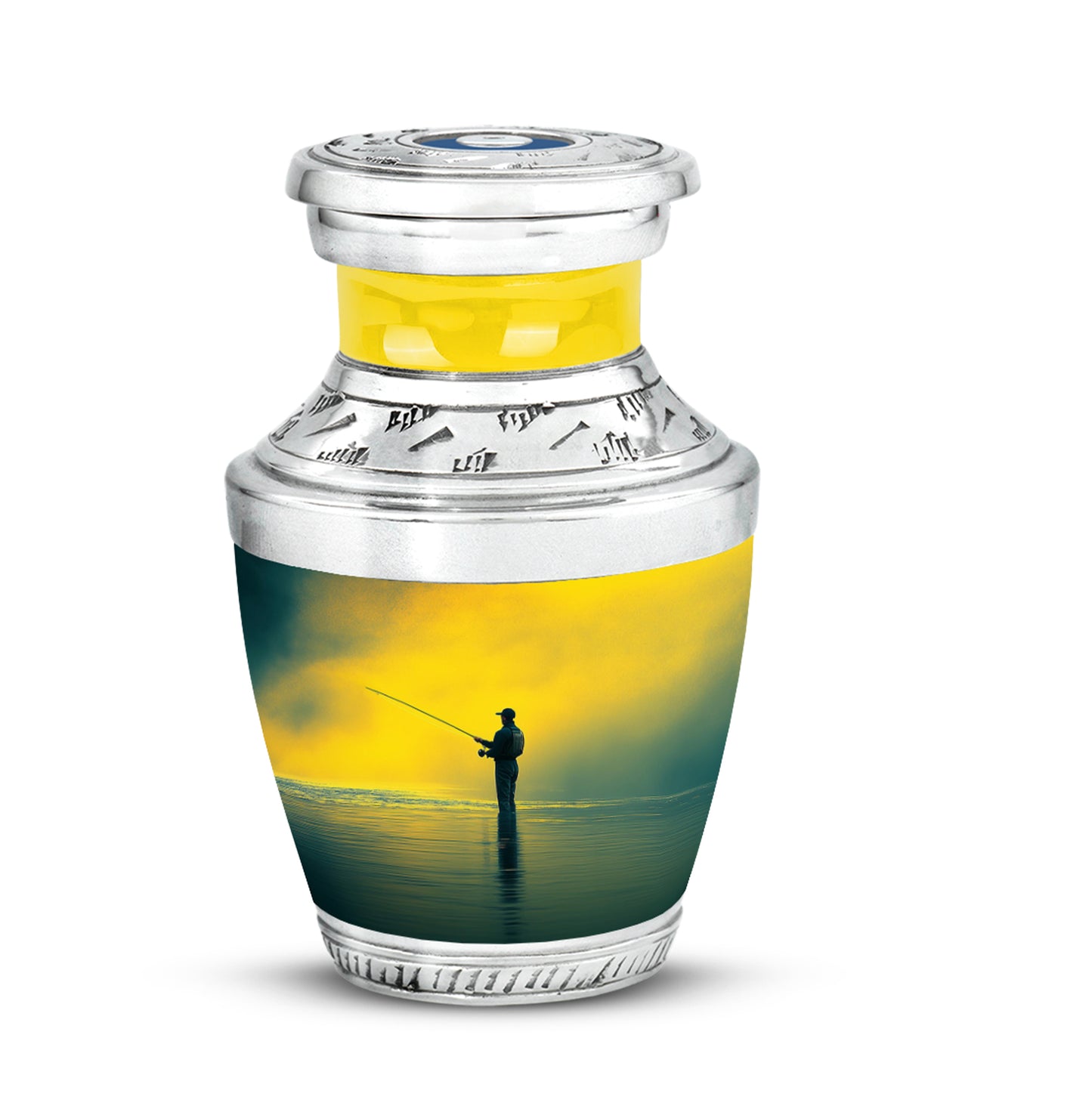 Resplendent Gold Fishing Cremation Urn for Ashes - 10-inch, 200 cu in - Yatskia