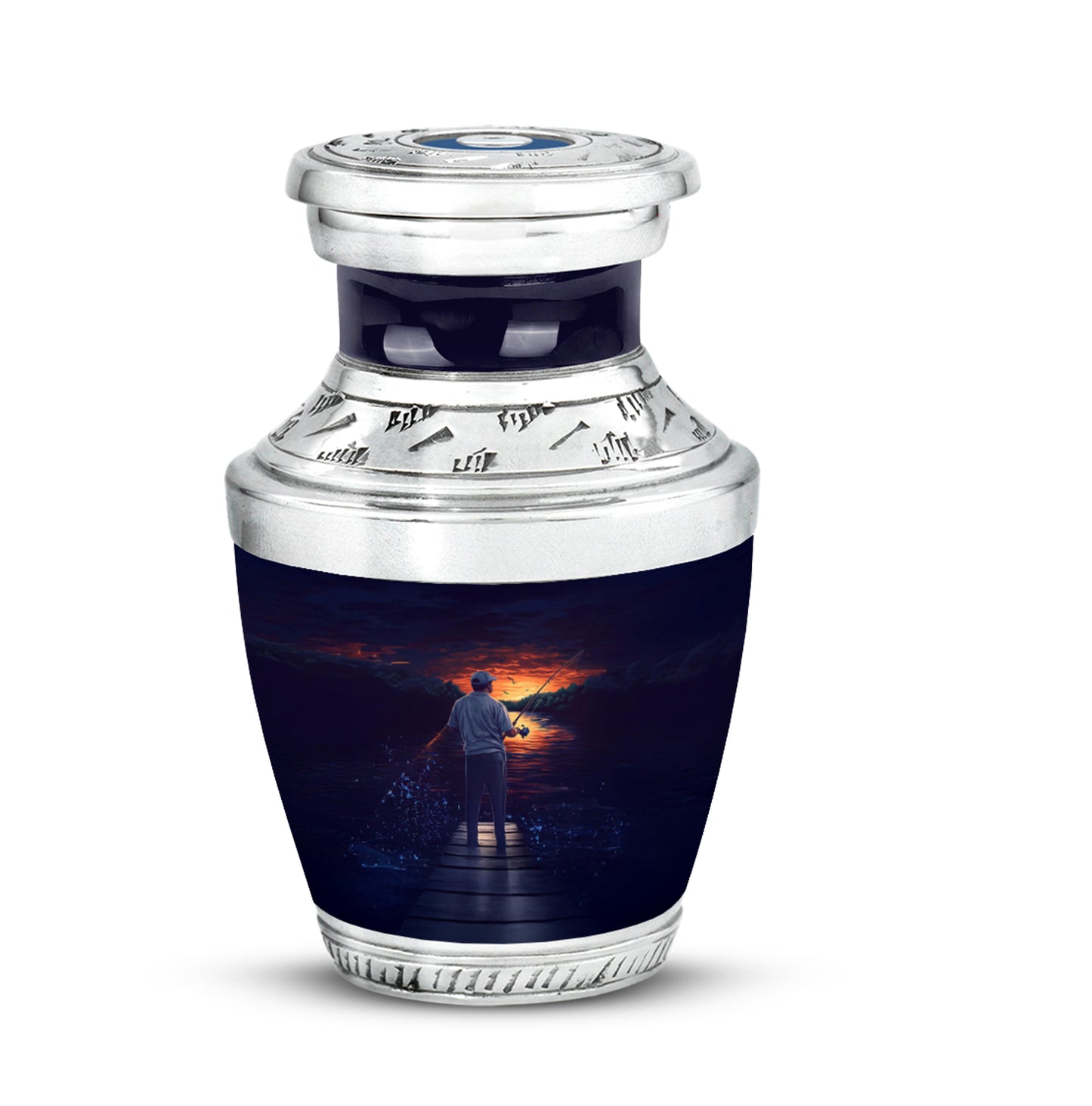 Personalized Blue Steadfast Fishing Cremation Urns for Human Ashes - 10-inch, 200 cu in - Yatskia