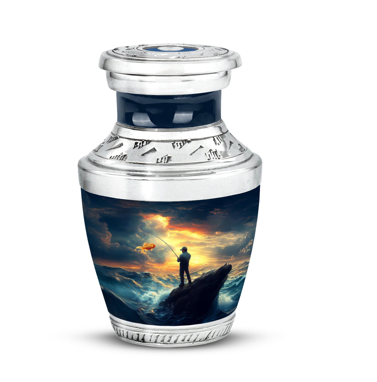 Personalized Blue Fishing Cremation Urns for Ashes - Enchanting 10-inch - Yatskia