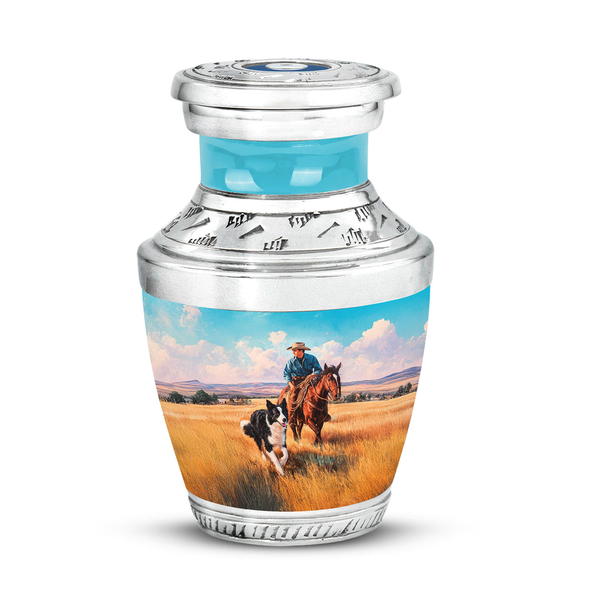 Personalized Teal Cherished Cowboy Cremation Urns for Human Ashes - Yatskia