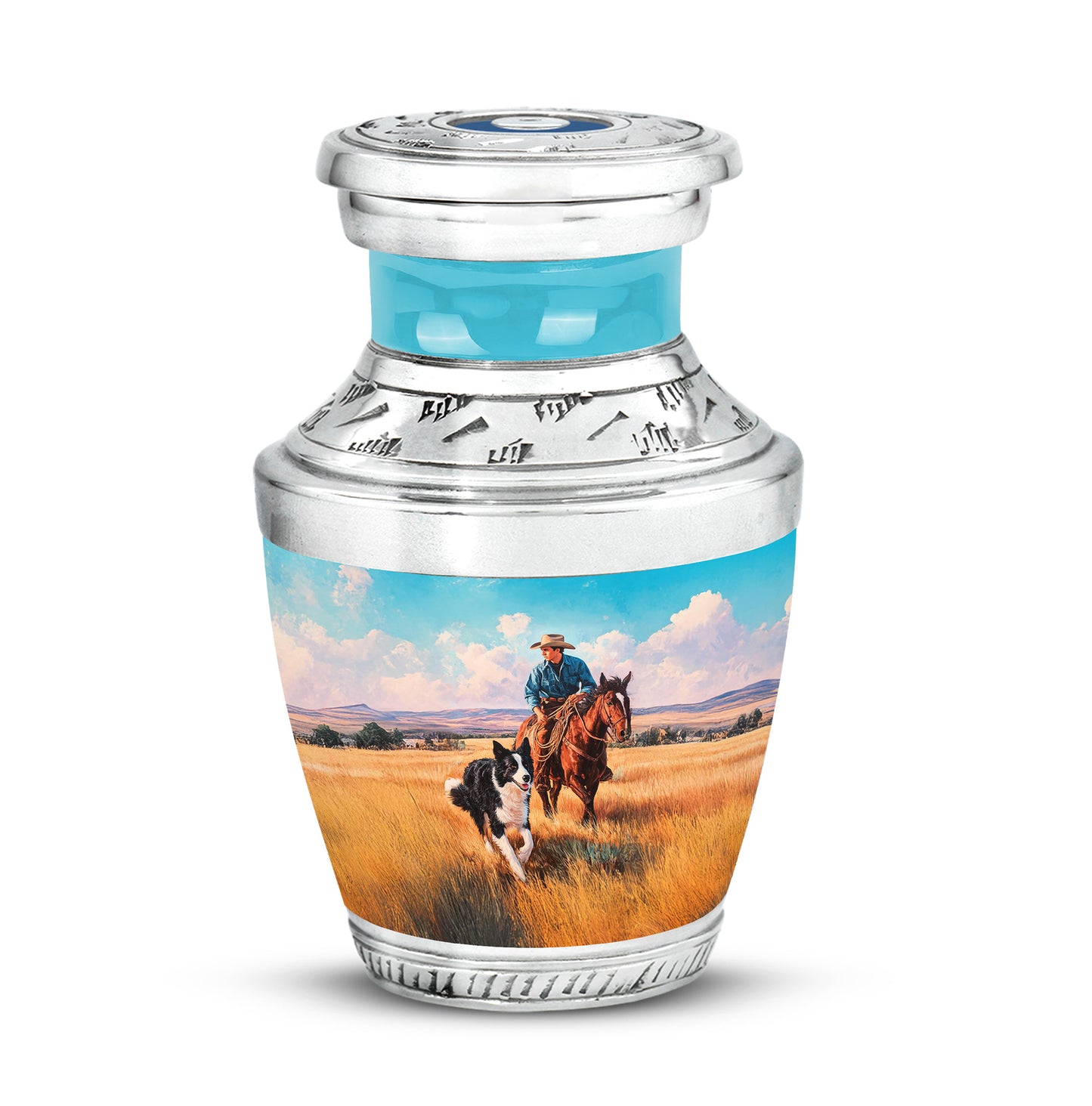 Personalized Teal Cherished Cowboy Cremation Urns for Human Ashes - 10-inch, 200 cu in - Yatskia