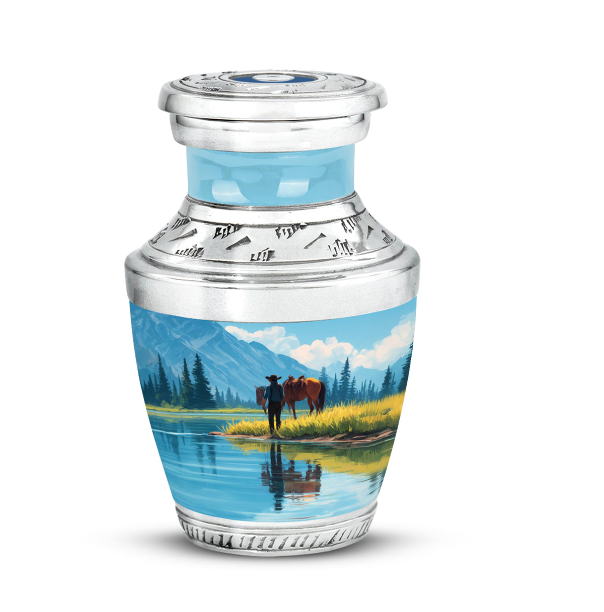 Blue Resounding Cowboy Memorial Urn for Ashes - Yatskia
