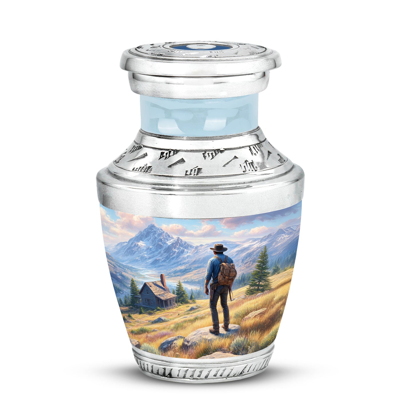 Inspiring Blue Cowboy Homage Urn for Human Ashes - 10-inch, 200 cu in - Yatskia