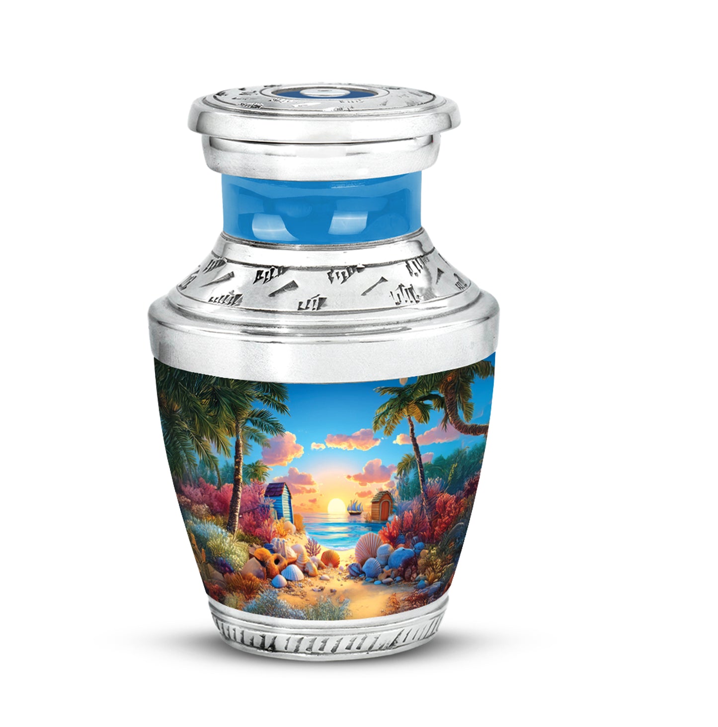 Blue Exquisite Beach Memorial Urn for Ashes - 10-inch, 200 cu in - Yatskia