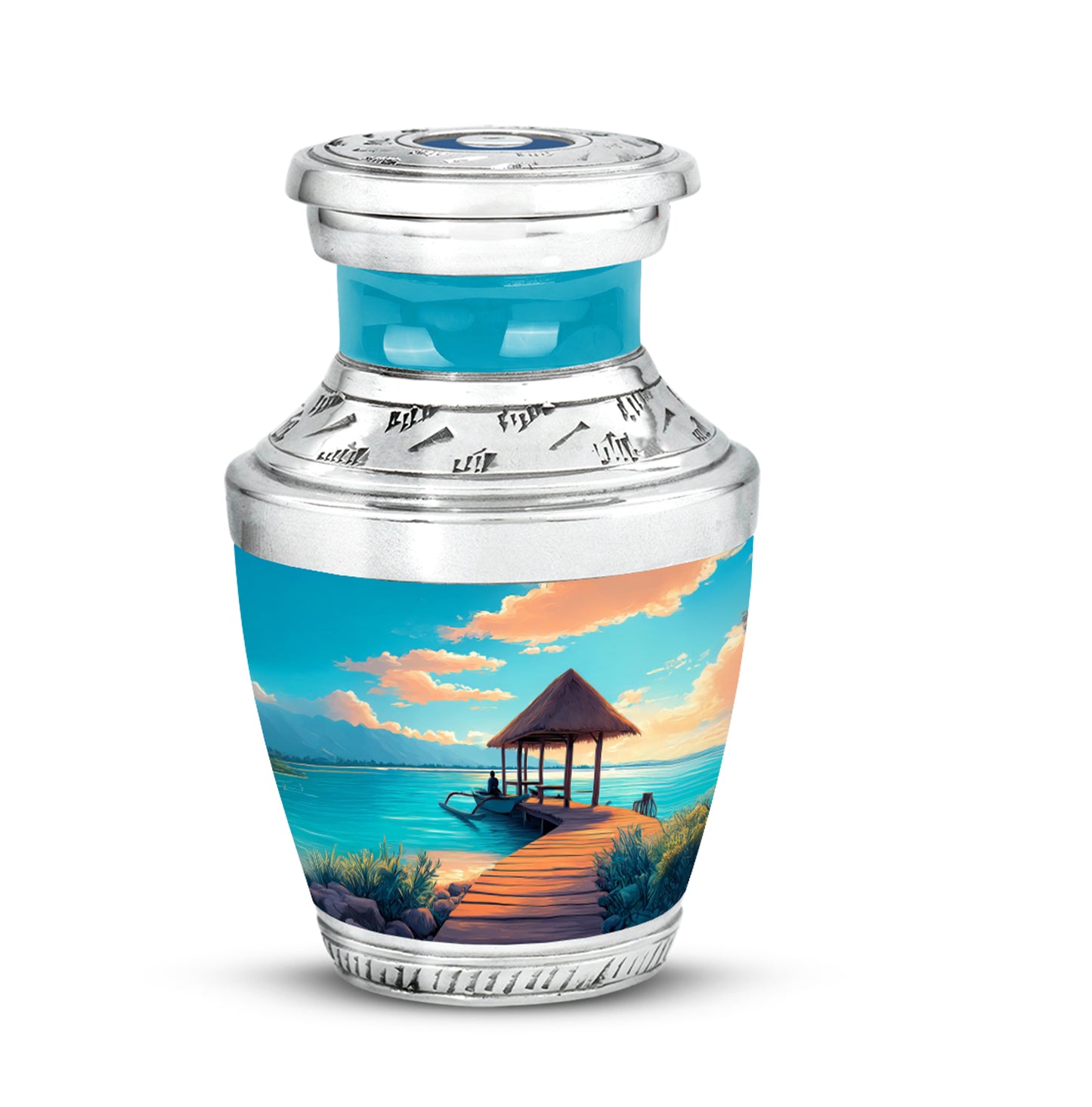 Harmonious Beach Cremation Urns for Human Ashes - Teal 10-inch - Yatskia
