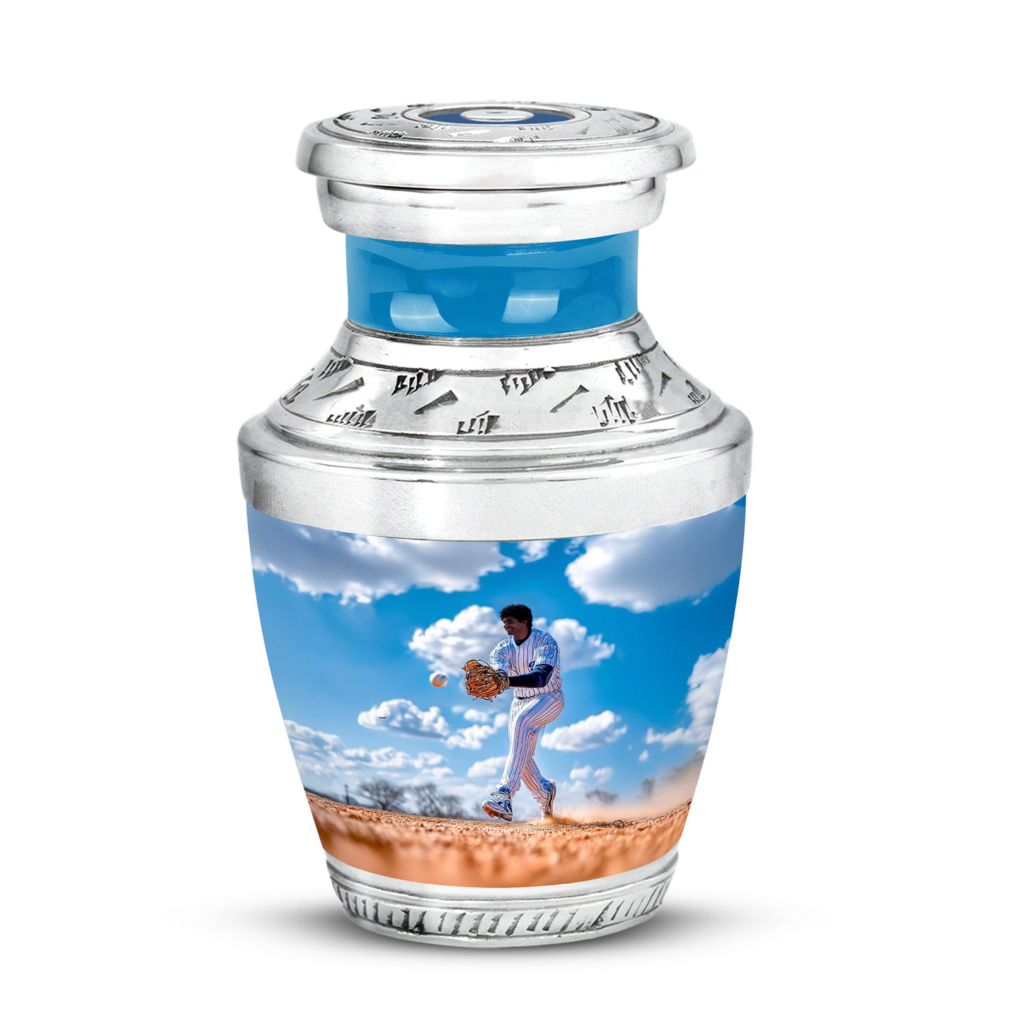 Inspiring Blue Baseball Reflection Urn for Human Ashes - 10-inch, 200 cu in - Yatskia