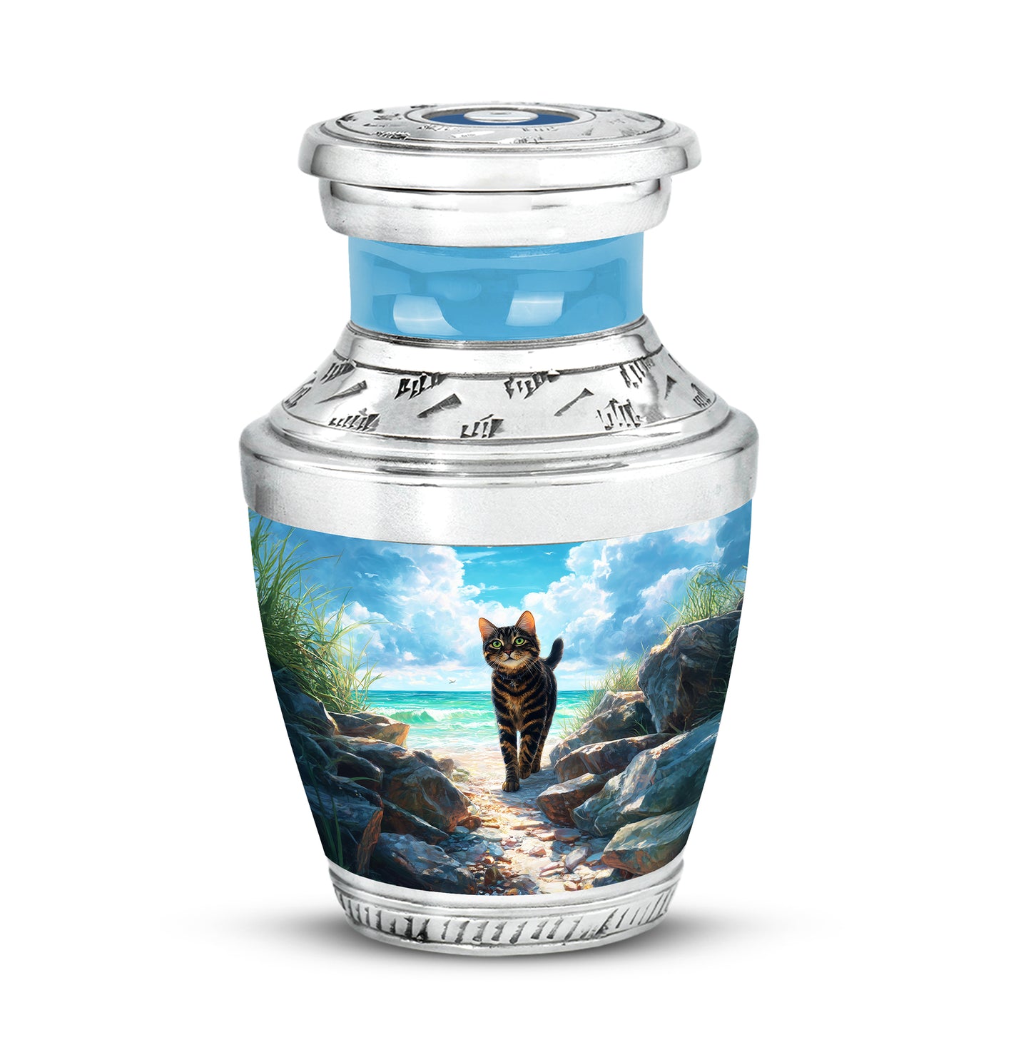 Radiant Cat Memorial Cremation Urns - Teal - Yatskia