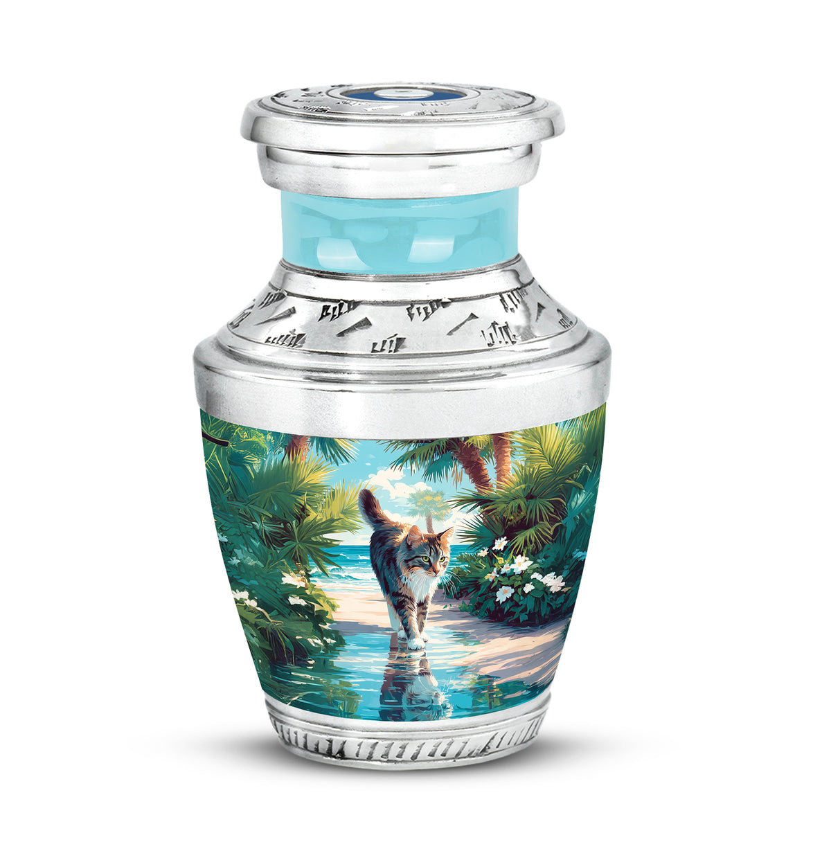 Teal Cat Cremation Urns - Opulent Legacy - Yatskia