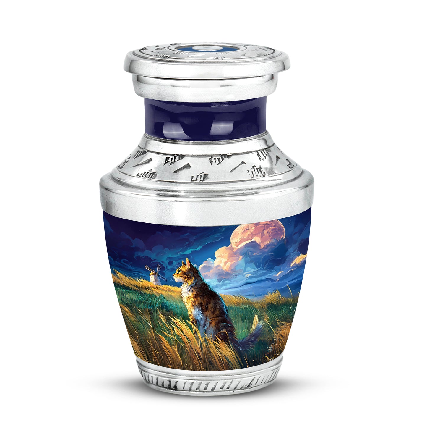 Blue Resounding Cat Memorial Urn for Ashes - Yatskia