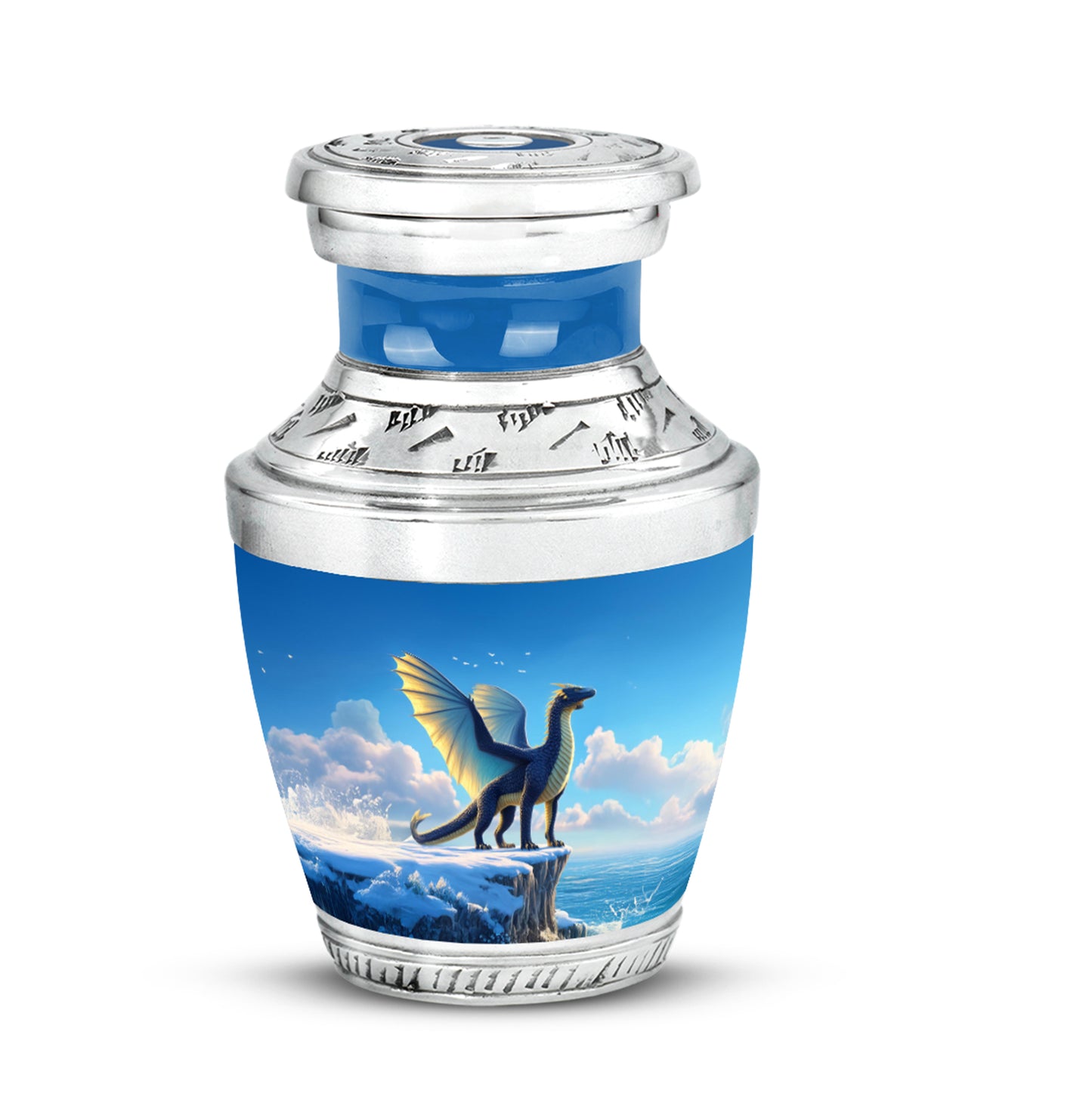 Personalized Blue Cherished Dragon Cremation Urns for Human Ashes - 10-inch, 200 cu in - Yatskia