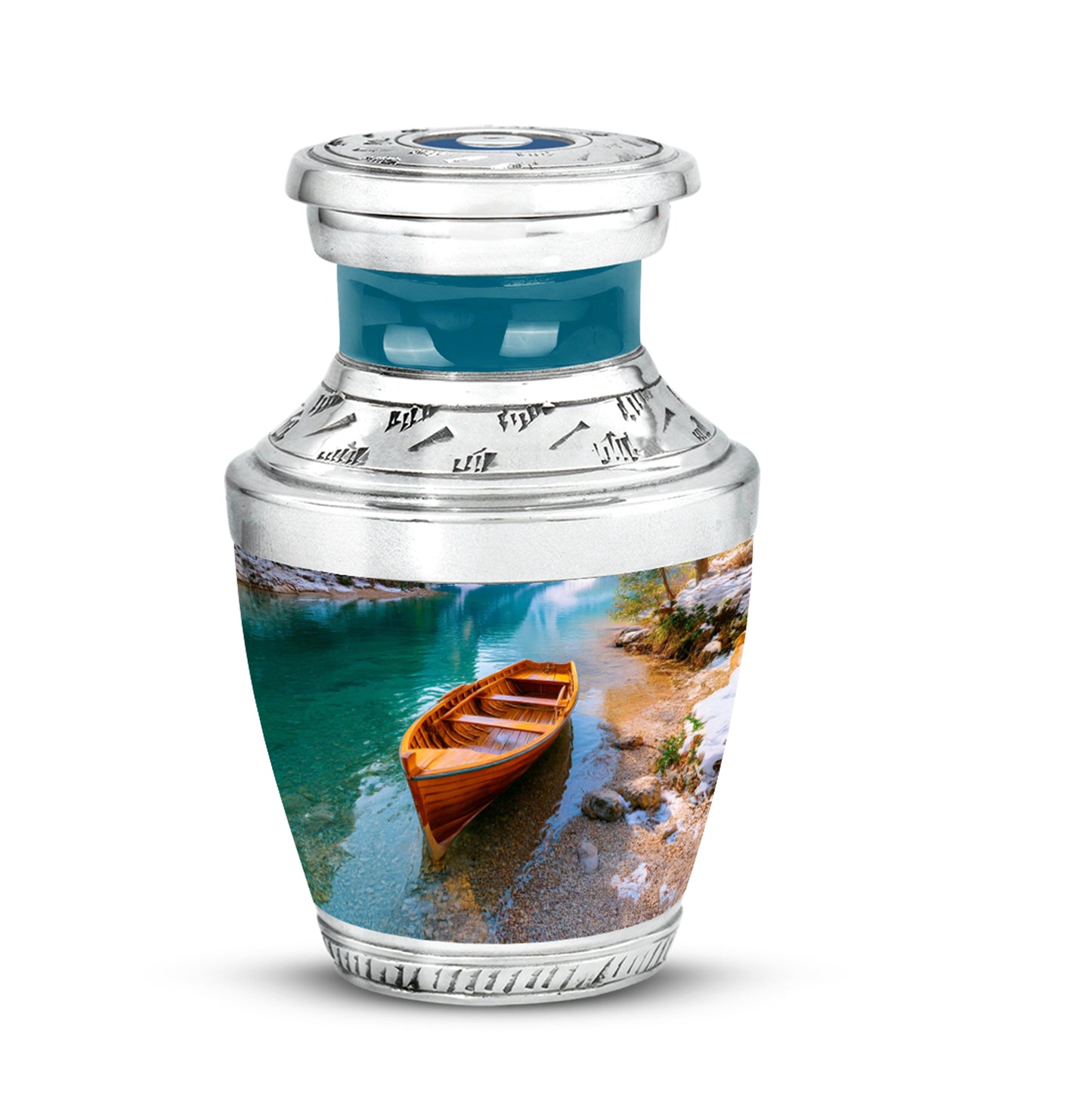 Resplendent Teal Boat Cremation Urn for Ashes - 10-inch, 200 cu in - Yatskia