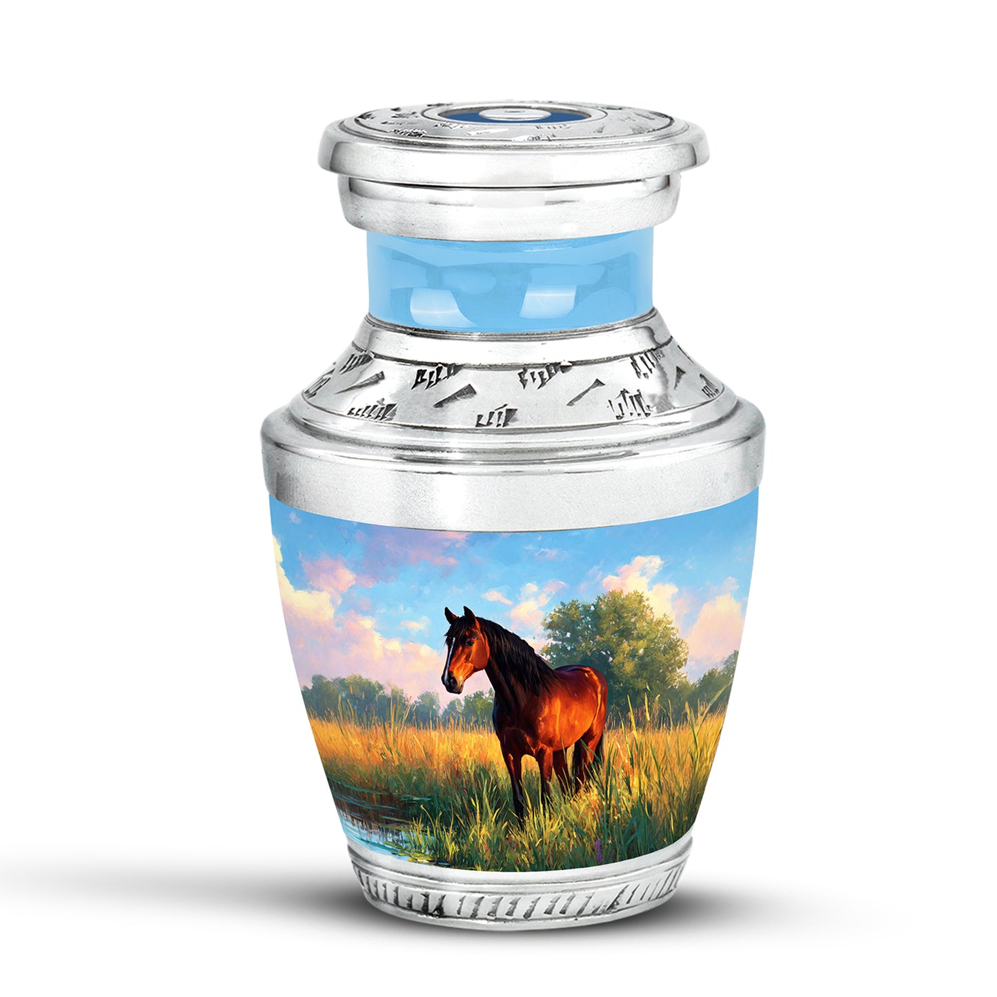Personalized Blue Heavenly Horse Cremation Urns for Human Ashes - 10-inch, 200 cu in - Yatskia