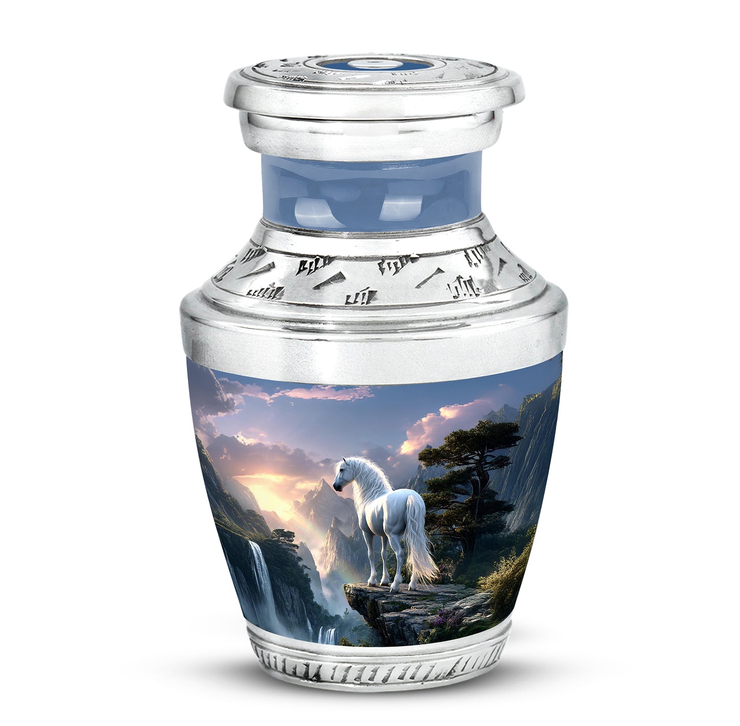 Inspiring Blue Horse Sanctuary Urn for Human Ashes - 10-inch, 200 cu in - Yatskia