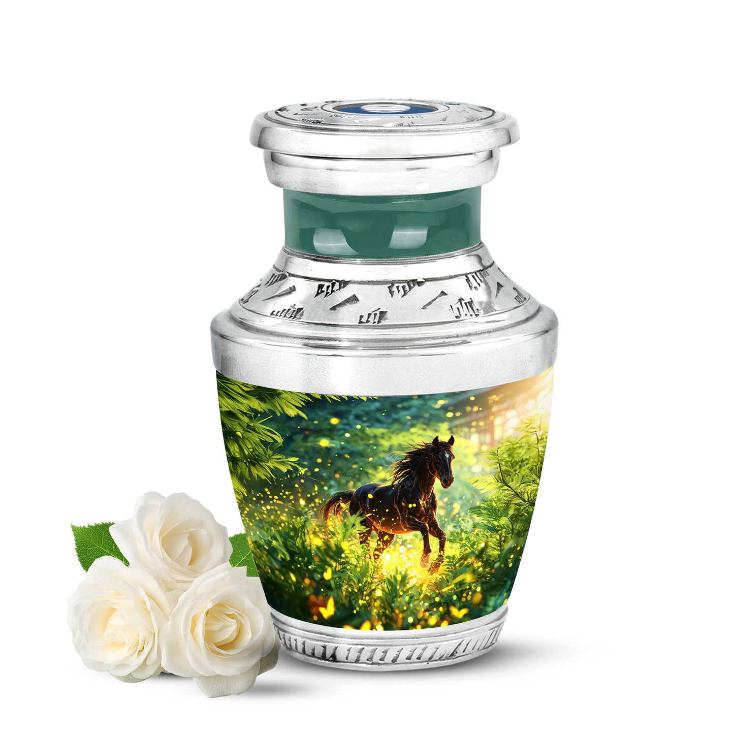 Teal Horse Cremation Urns - Honored Remembrance 10-inch, 200 cu in - Yatskia