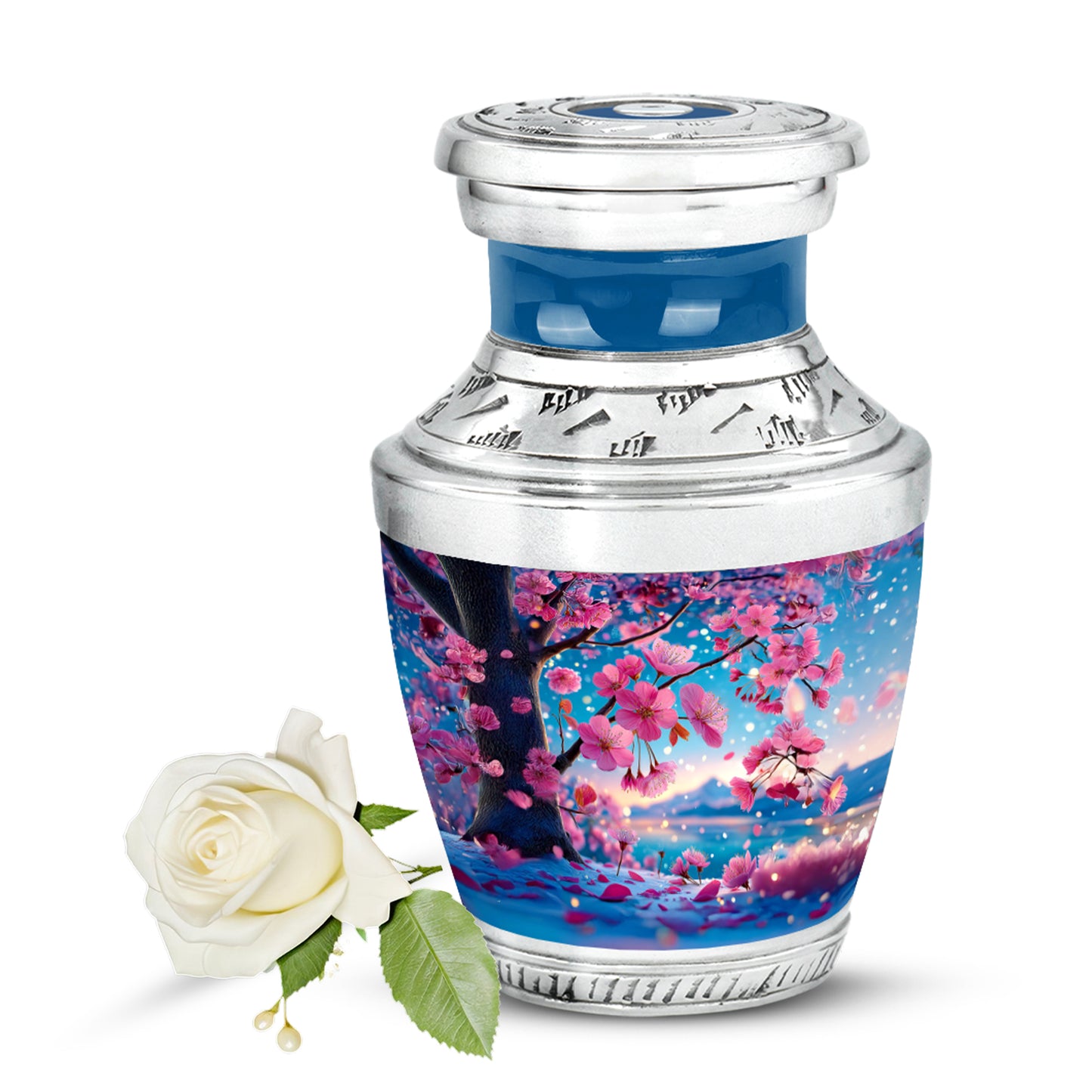 Teal Sacred Cherry Blossom Cremation Urns for Human Ashes - Yatskia