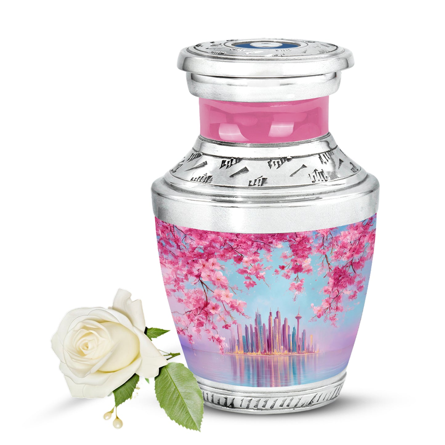 Personalized Blue Revered Cherry Blossom Cremation Urns for Human Ashes - Yatskia