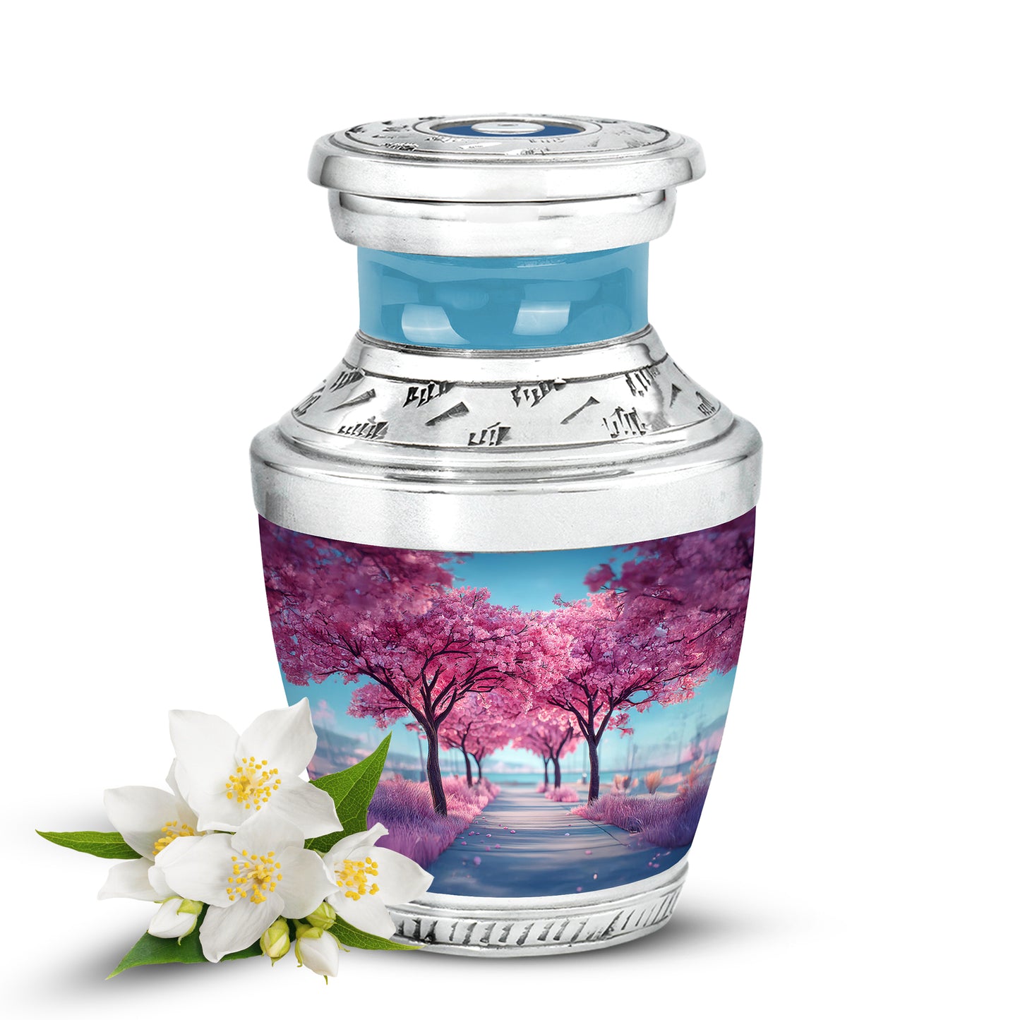Stunning Blue Cherry Blossom Honor Urn for Human Ashes - Yatskia